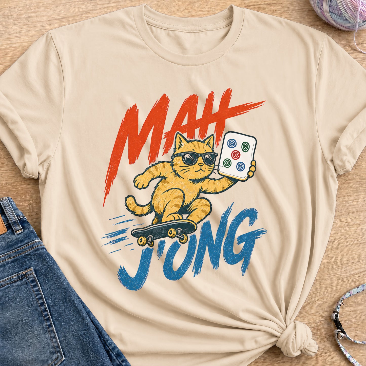 Mahjong Skate T-Shirt — Sand