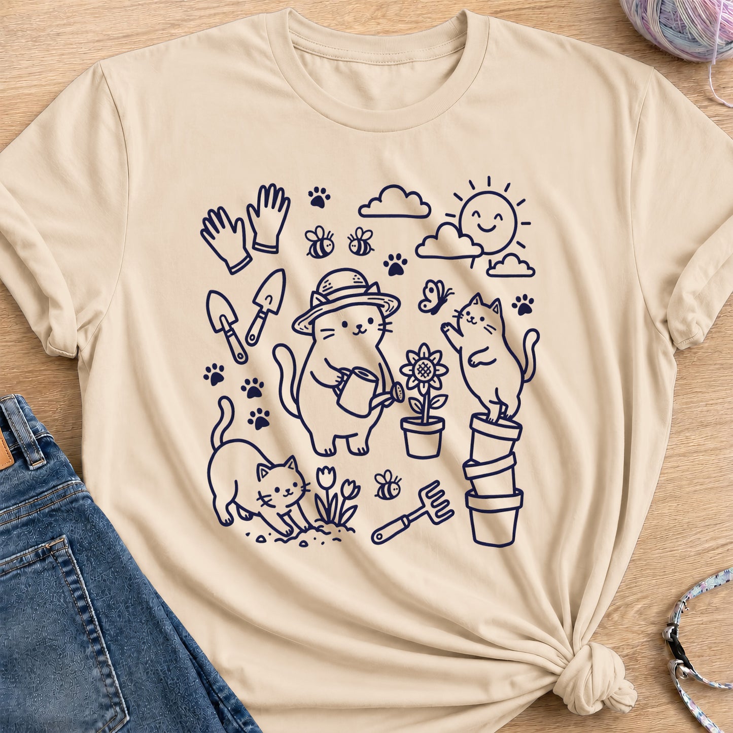 Purrfect Gardeners T-Shirt — Sand