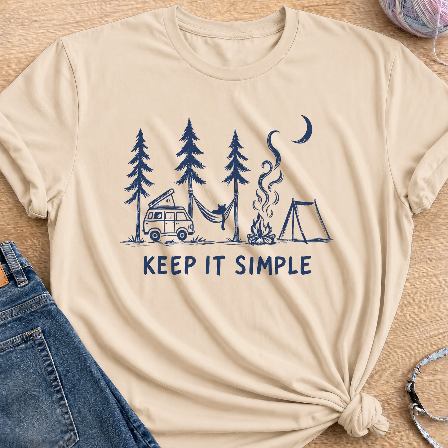 Camping Cat T-Shirt — Sand