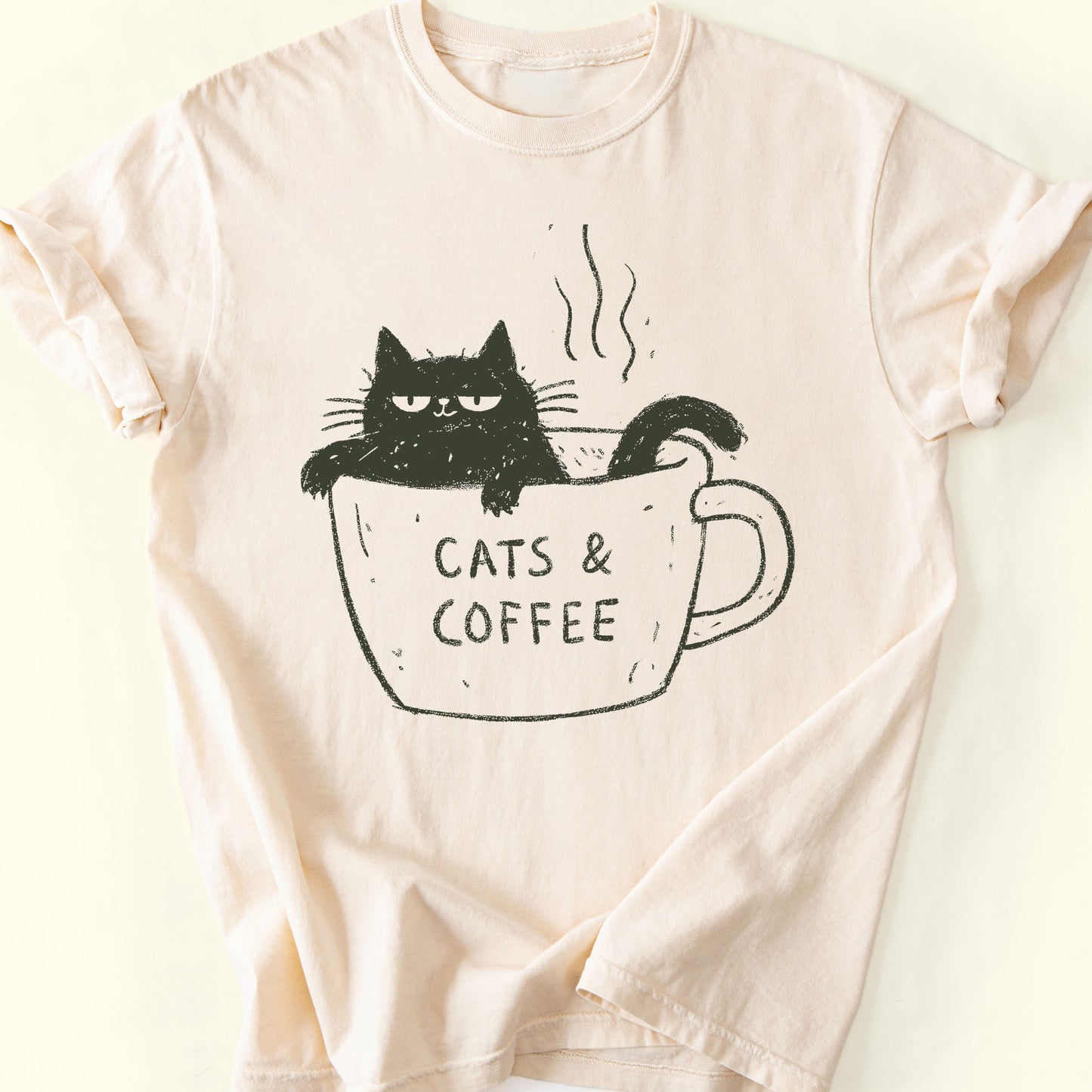 Cats and Coffee T-Shirt — Ivory