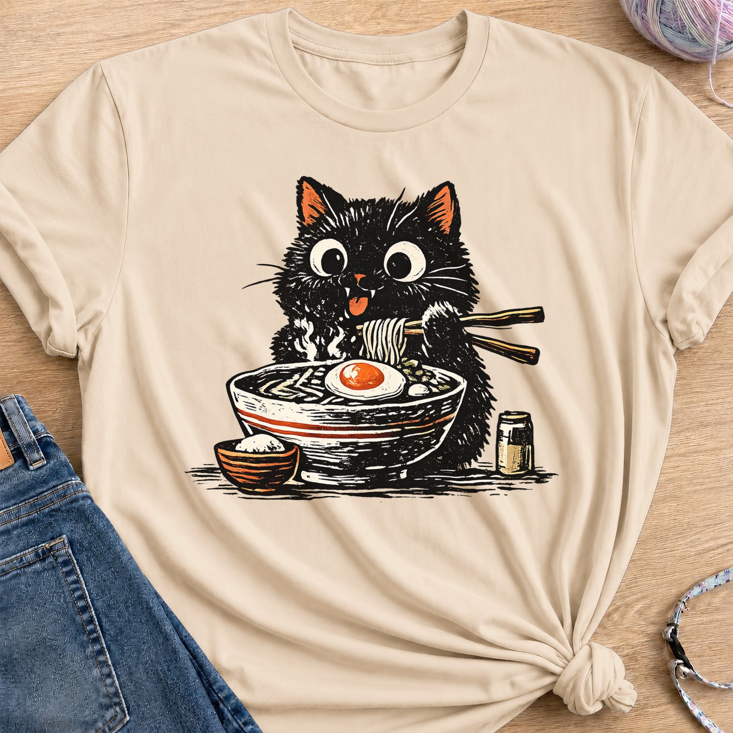 Ramen Cat T-Shirt — Sand