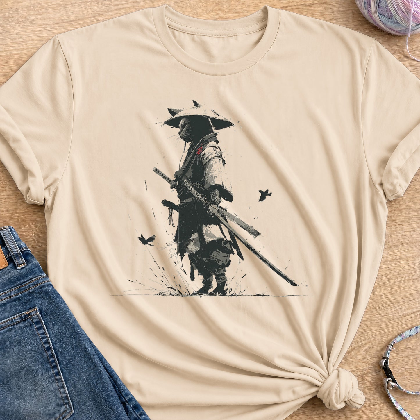 Samurai Cat T-Shirt — Sand