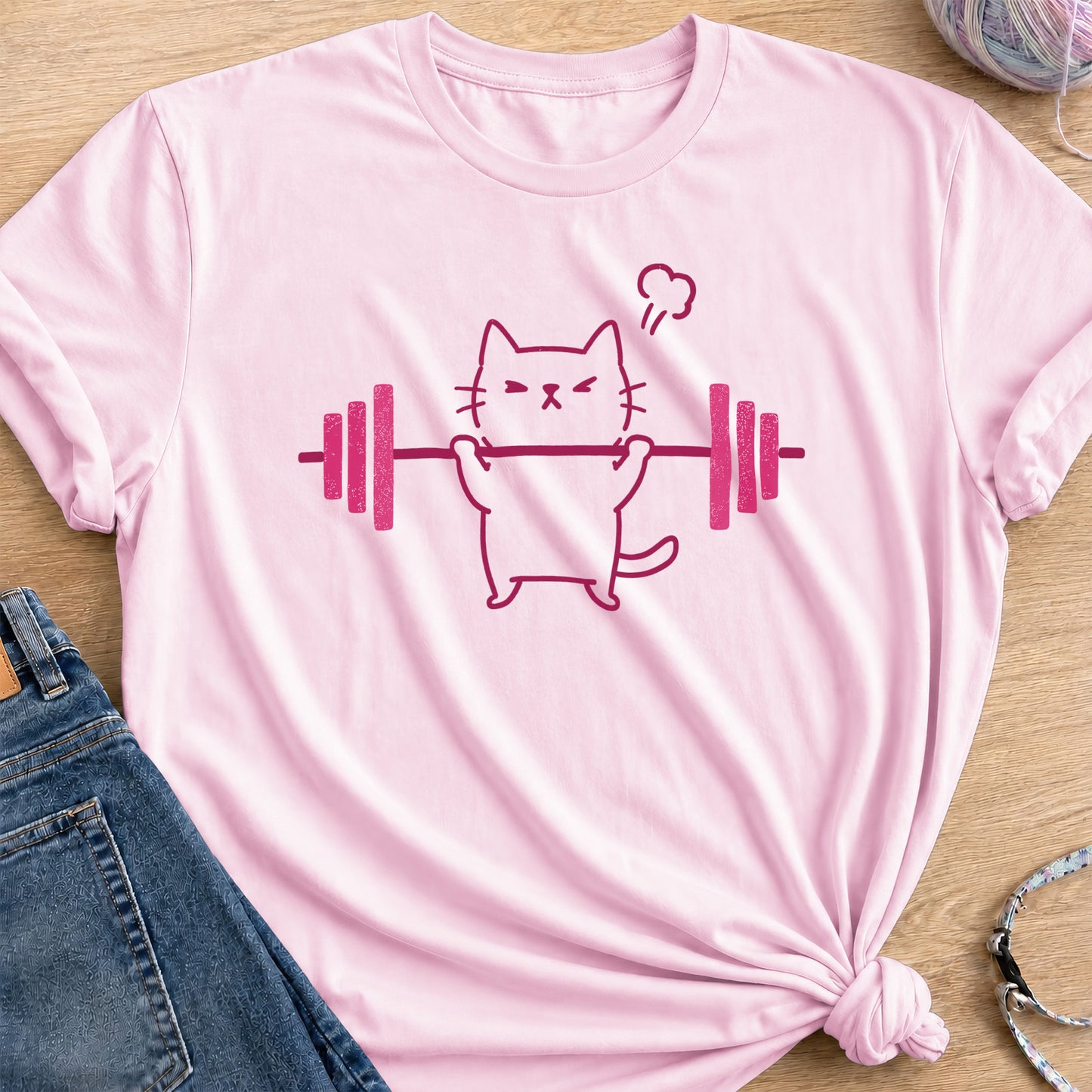 Kitty Strength T-Shirt — Light Pink