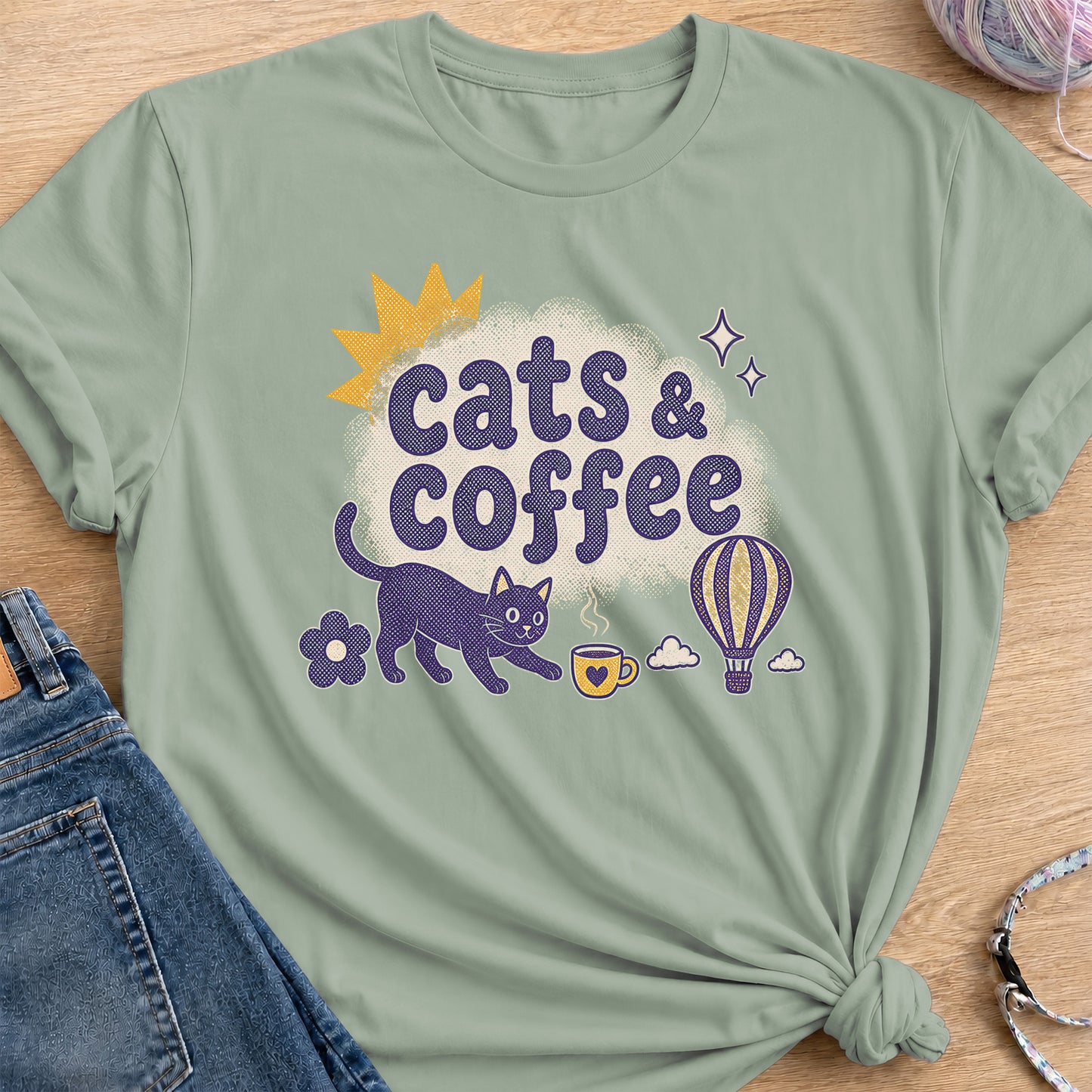 Cats & Coffee T-Shirt — Sage