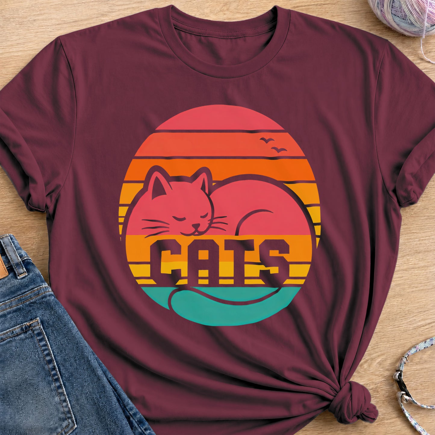 Retro Sunset T-Shirt — Maroon