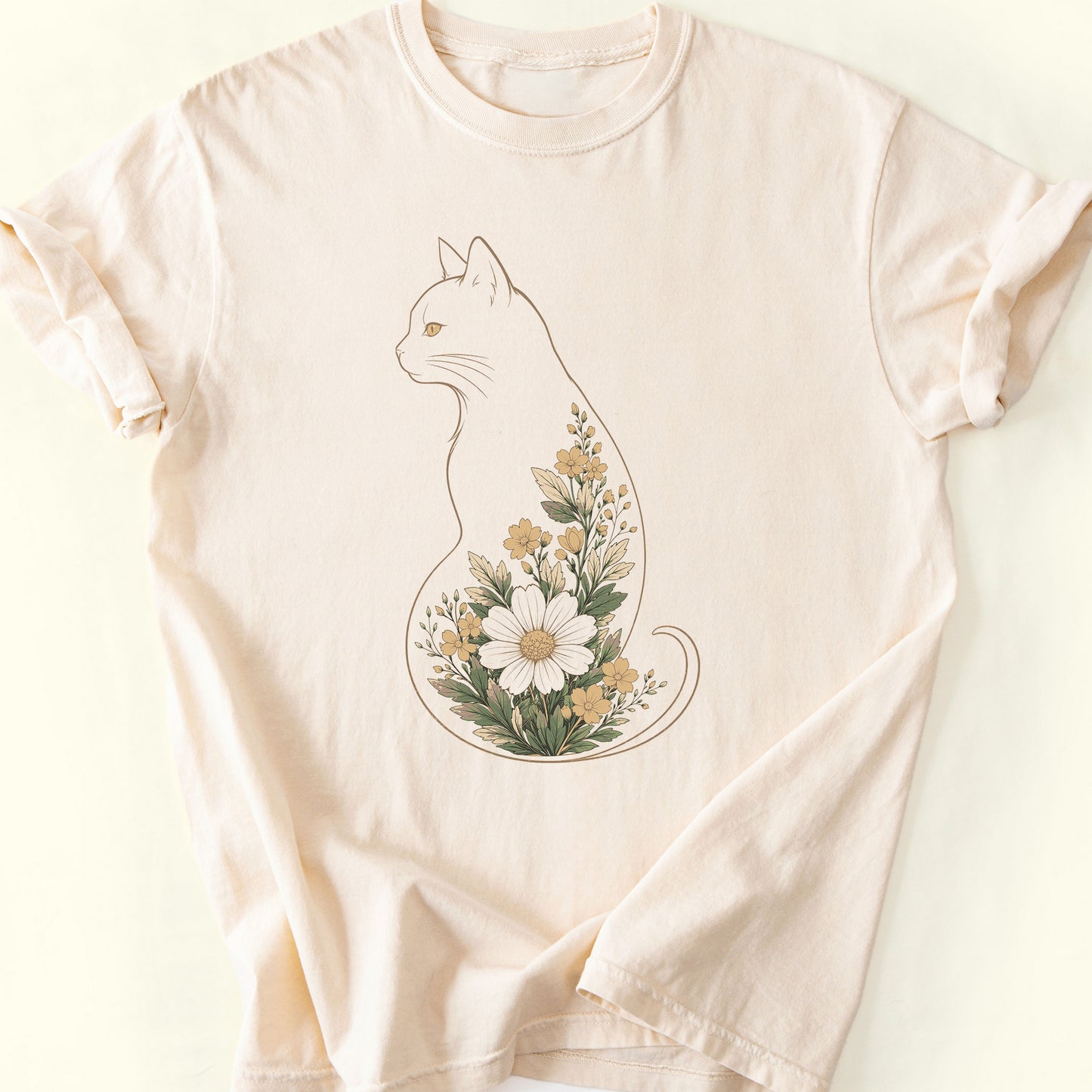 Vintage Floral Cat T-Shirt — Ivory