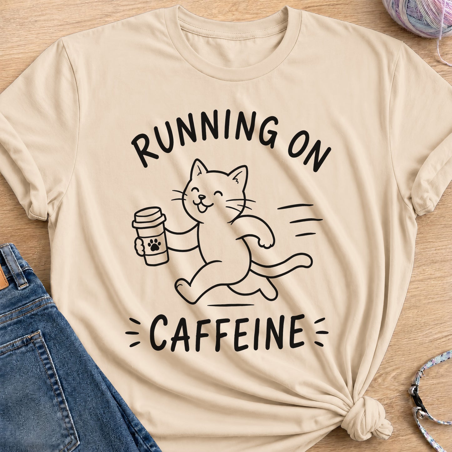 Running on Caffeine T-Shirt — Sand