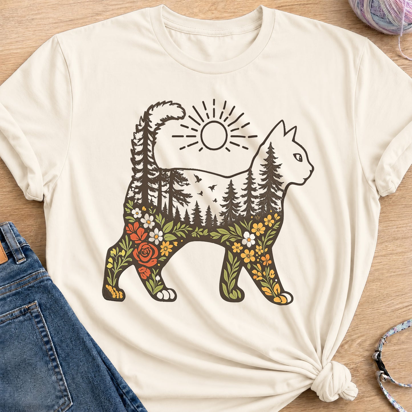 Woodland Cat T-Shirt — Natural