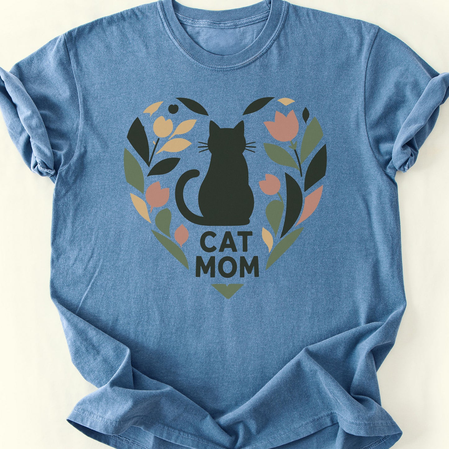 Cat Mom Heart T-Shirt — Blue Jean