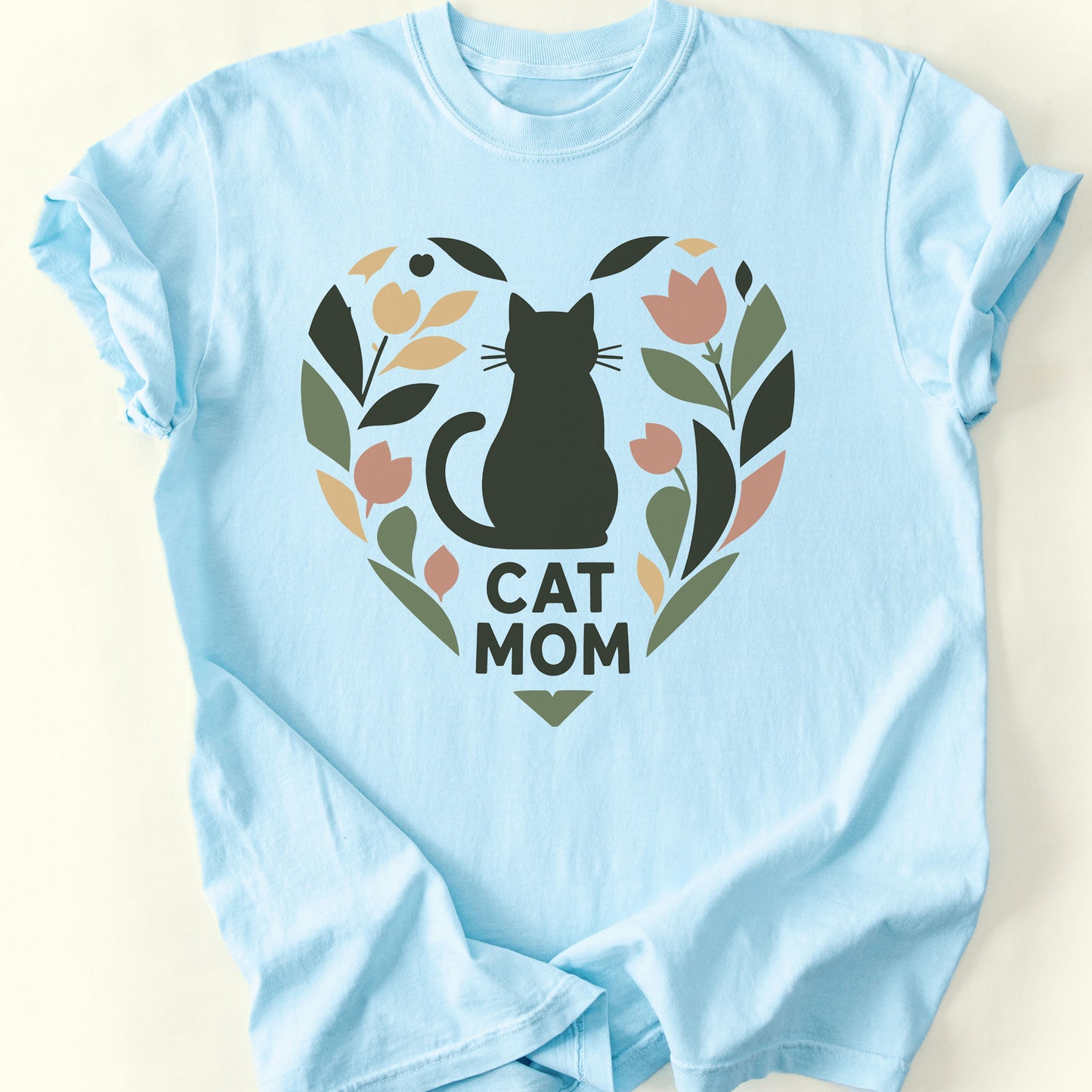 Cat Mom Heart T-Shirt — Chambray