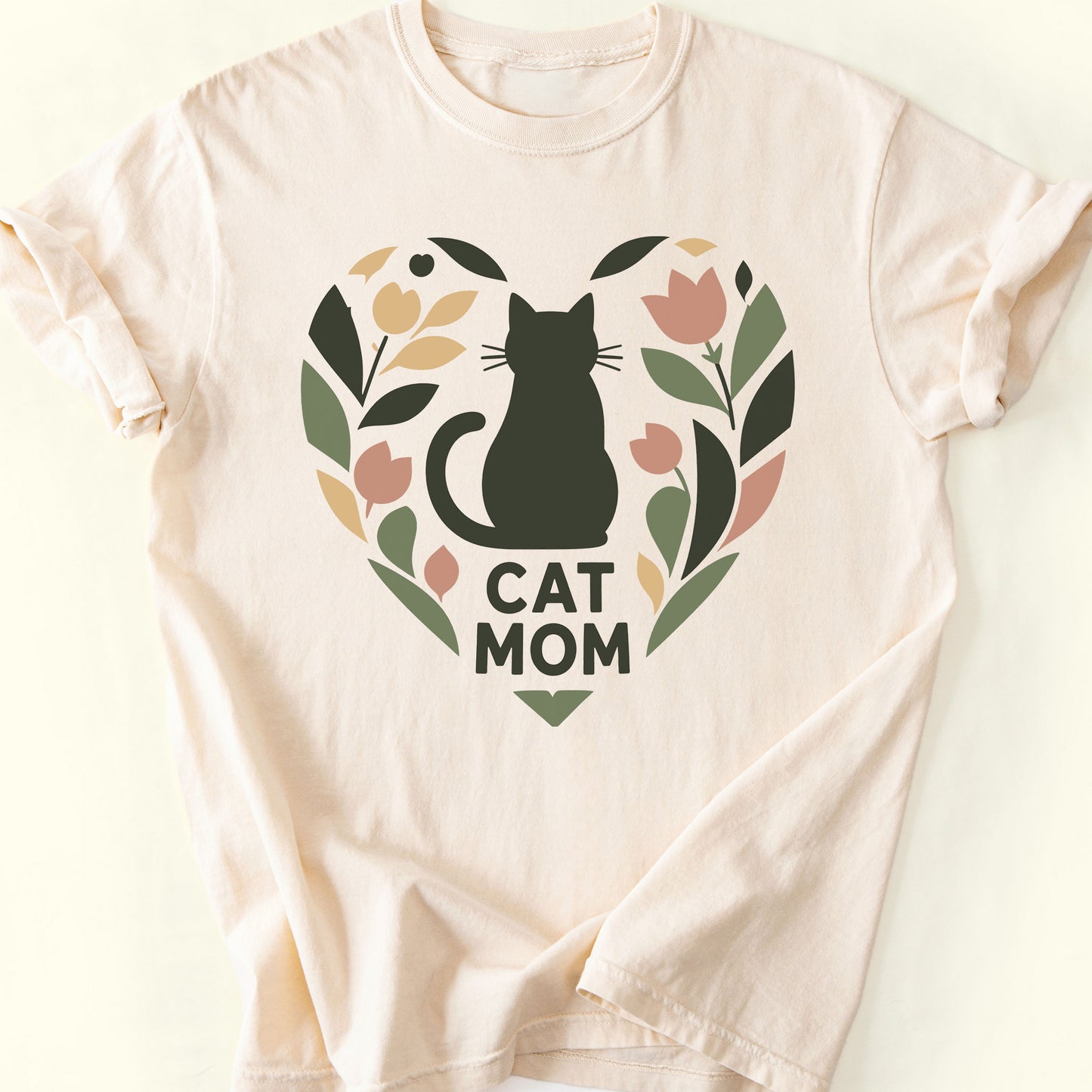 Cat Mom Heart T-Shirt — Ivory