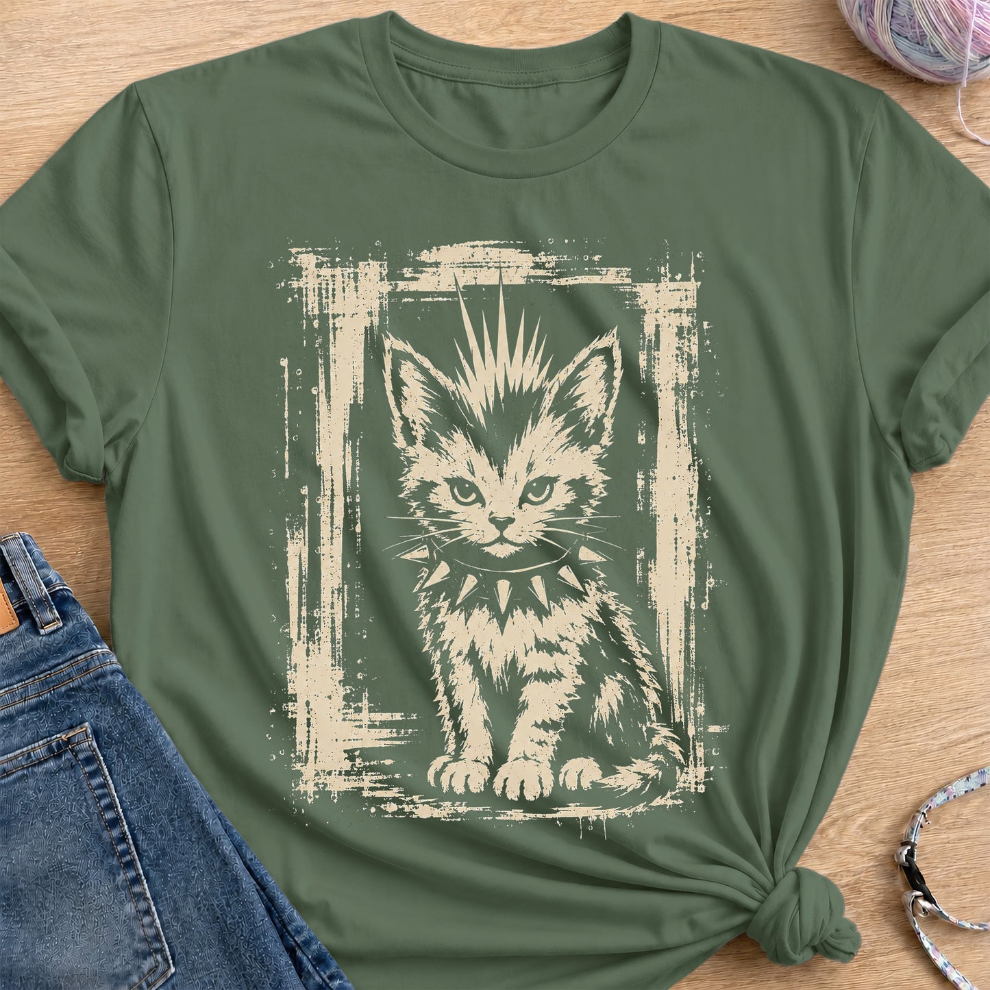 Punk Kitten T-Shirt — Military Green