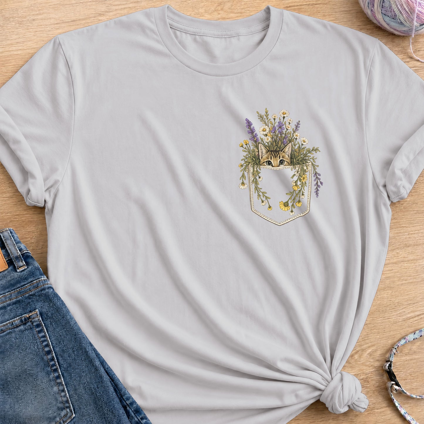 Floral Pocket T-Shirt — Ice Grey
