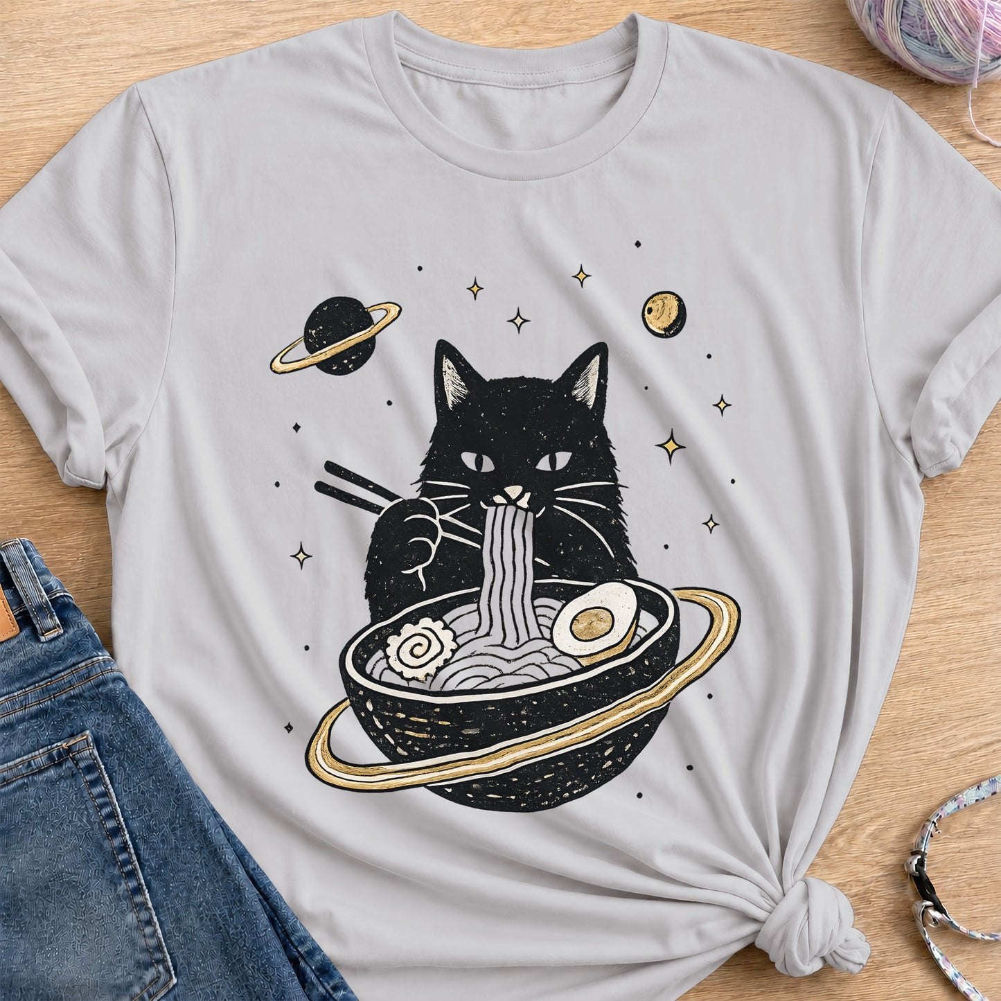 Noodle Cat T-Shirt — Ice Grey