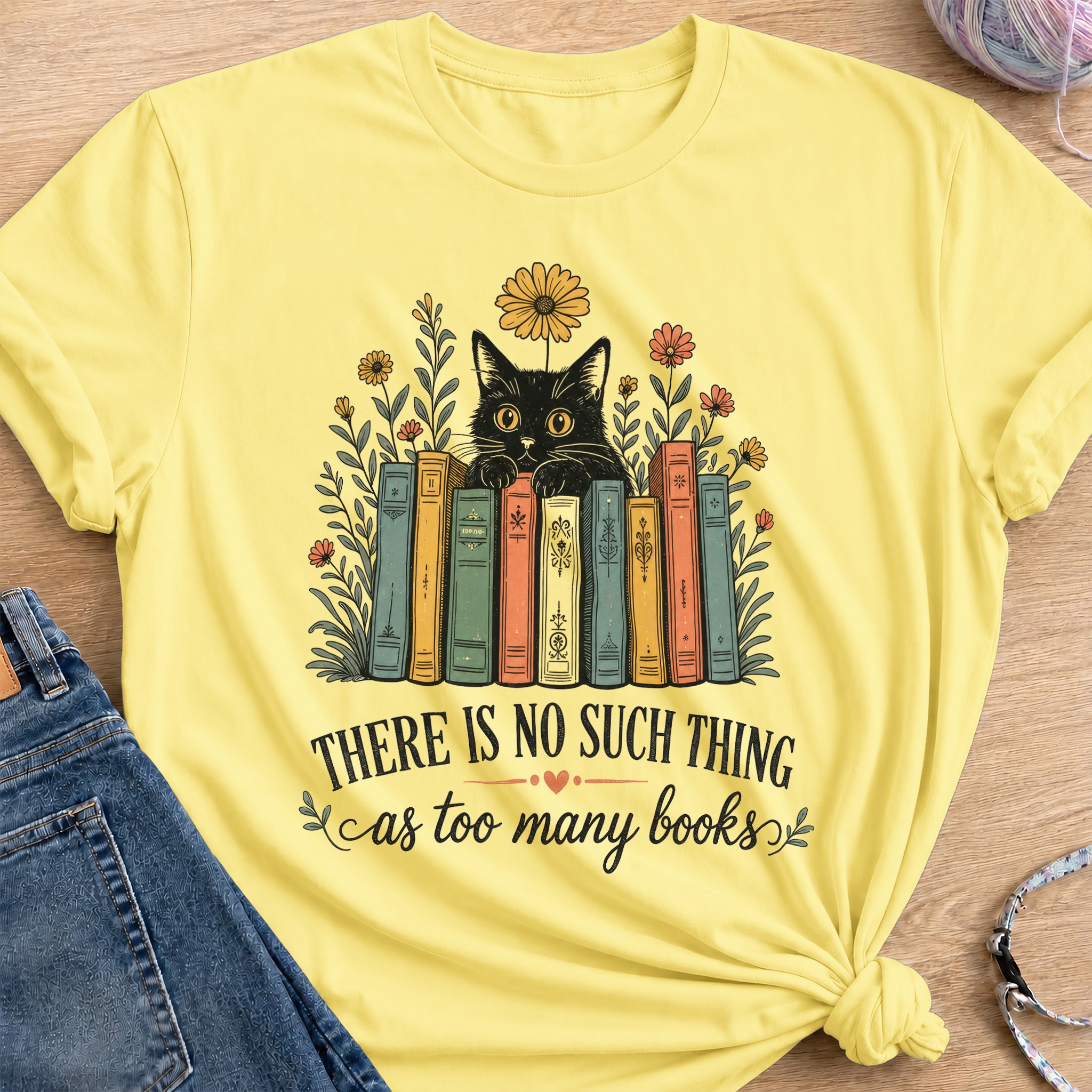 Floral Books T-Shirt — Cornsilk