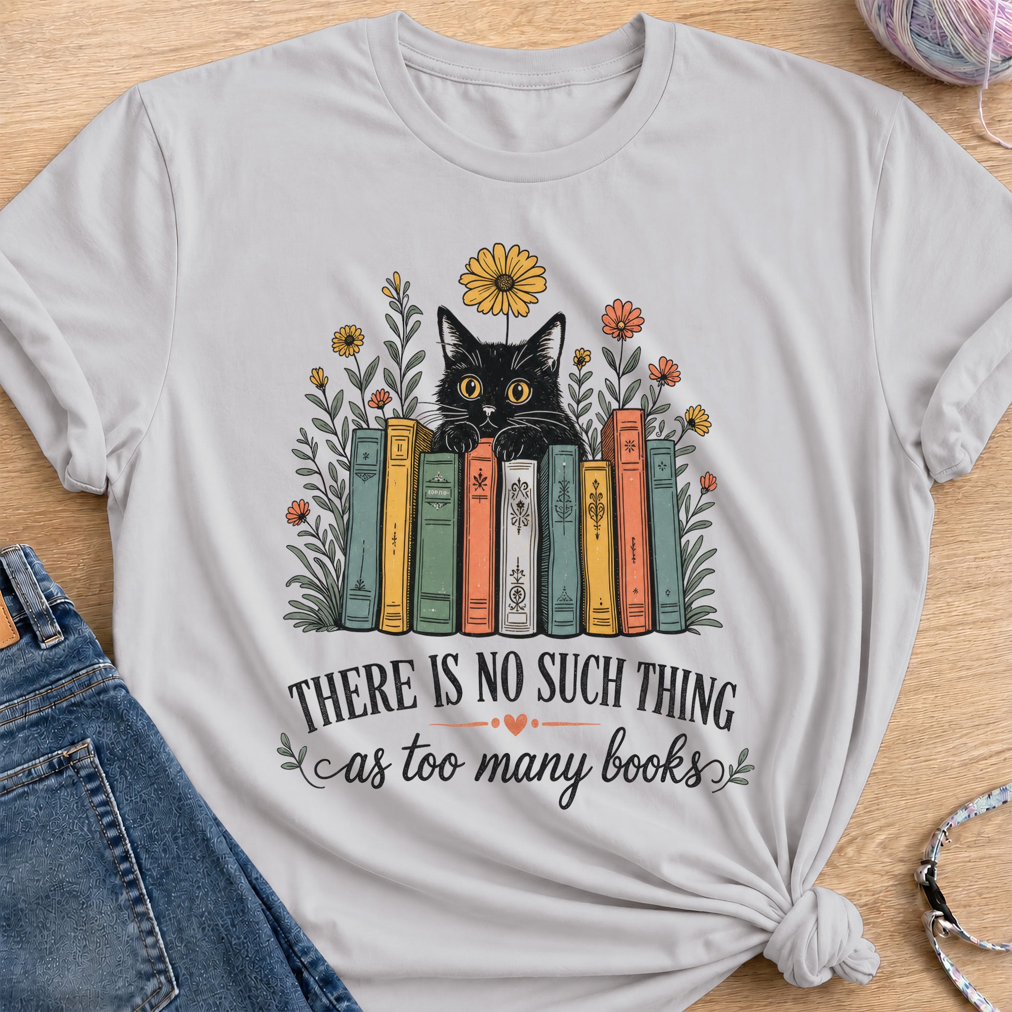 Floral Books T-Shirt — Ice Grey