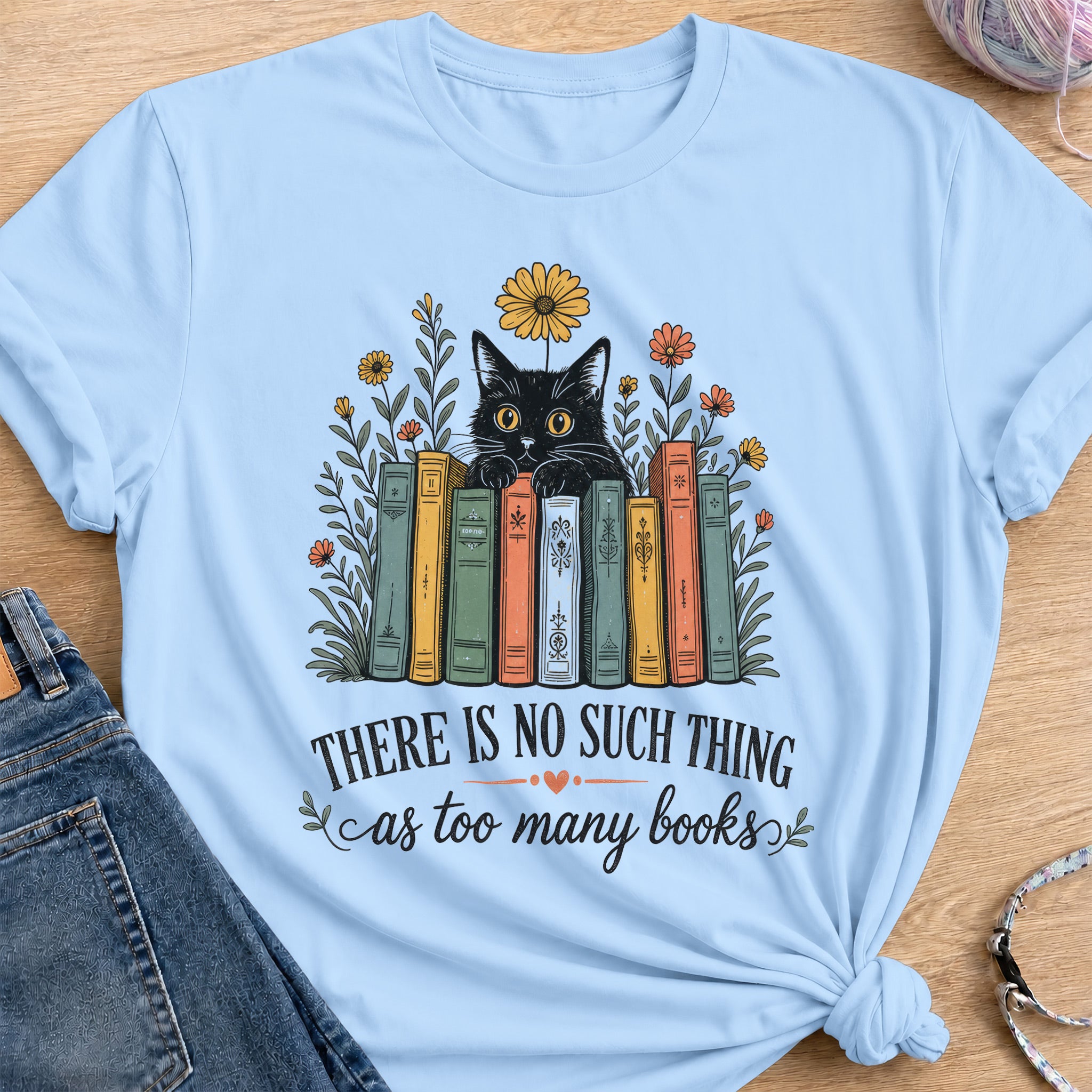 Floral Books T-Shirt — Light Blue