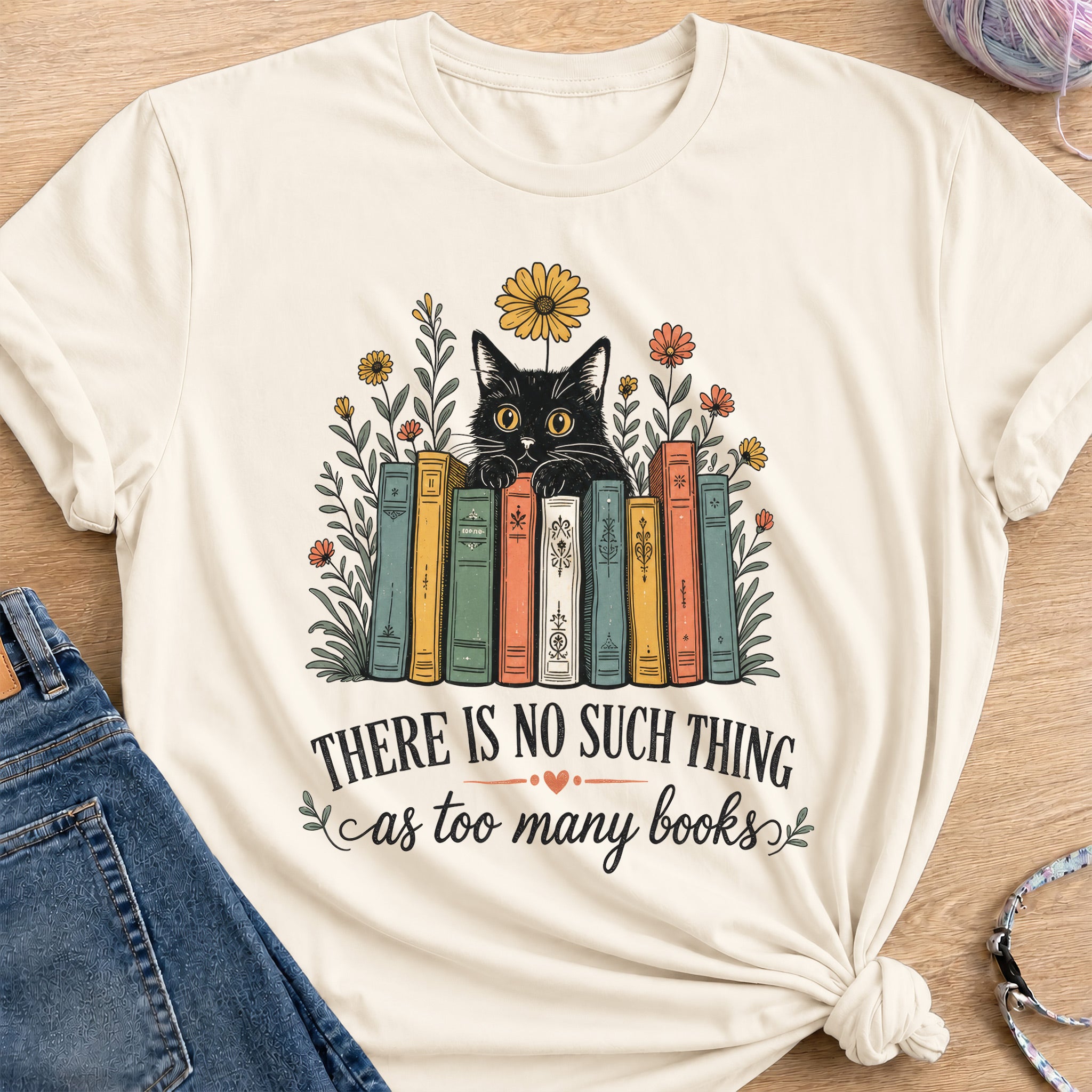 Floral Books T-Shirt — Natural