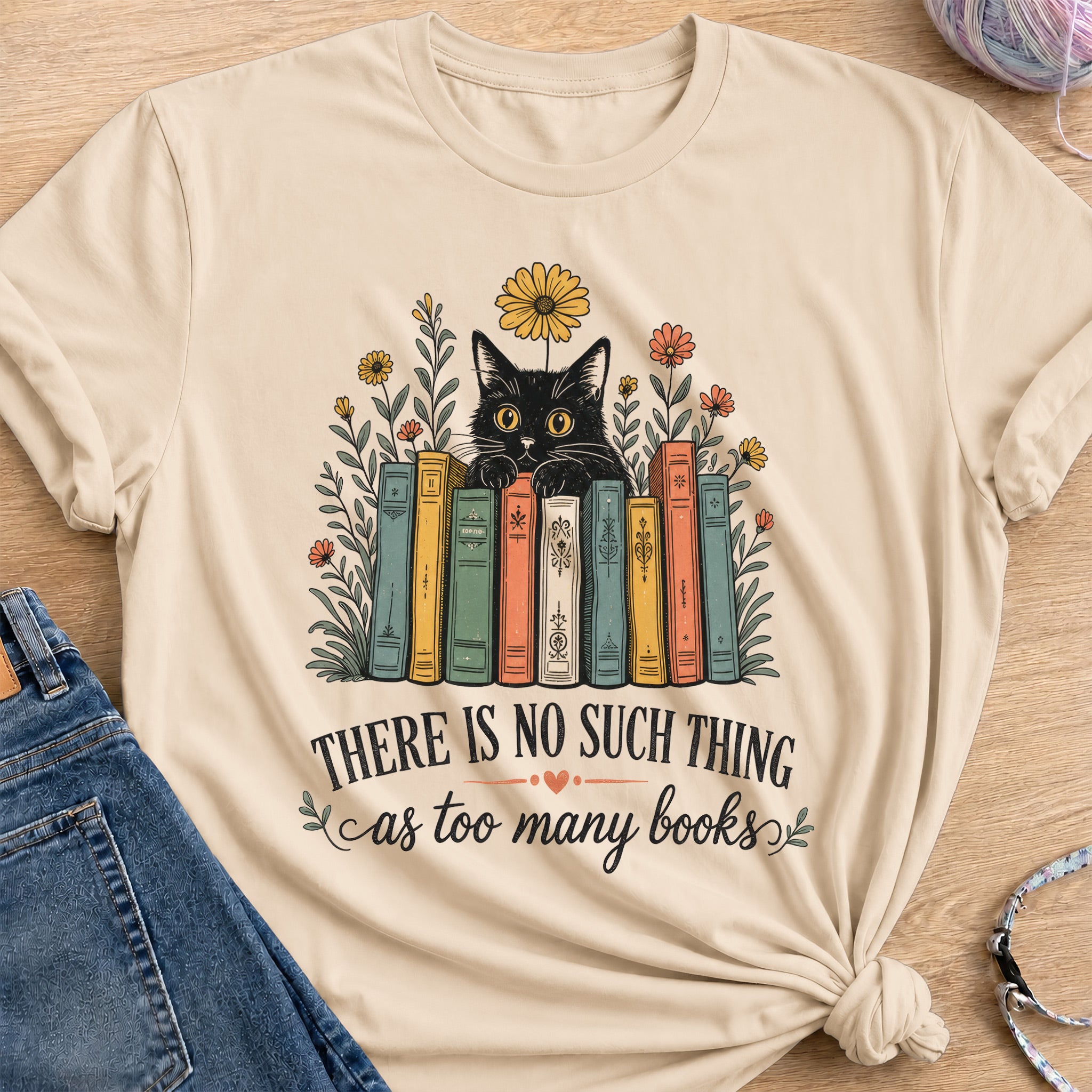 Floral Books T-Shirt — Sand