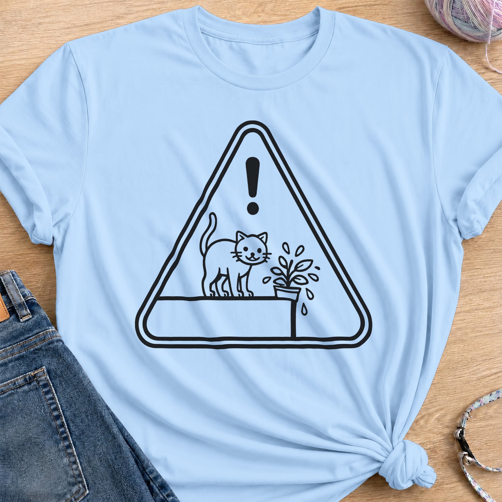 Caution T-Shirt — Light Blue