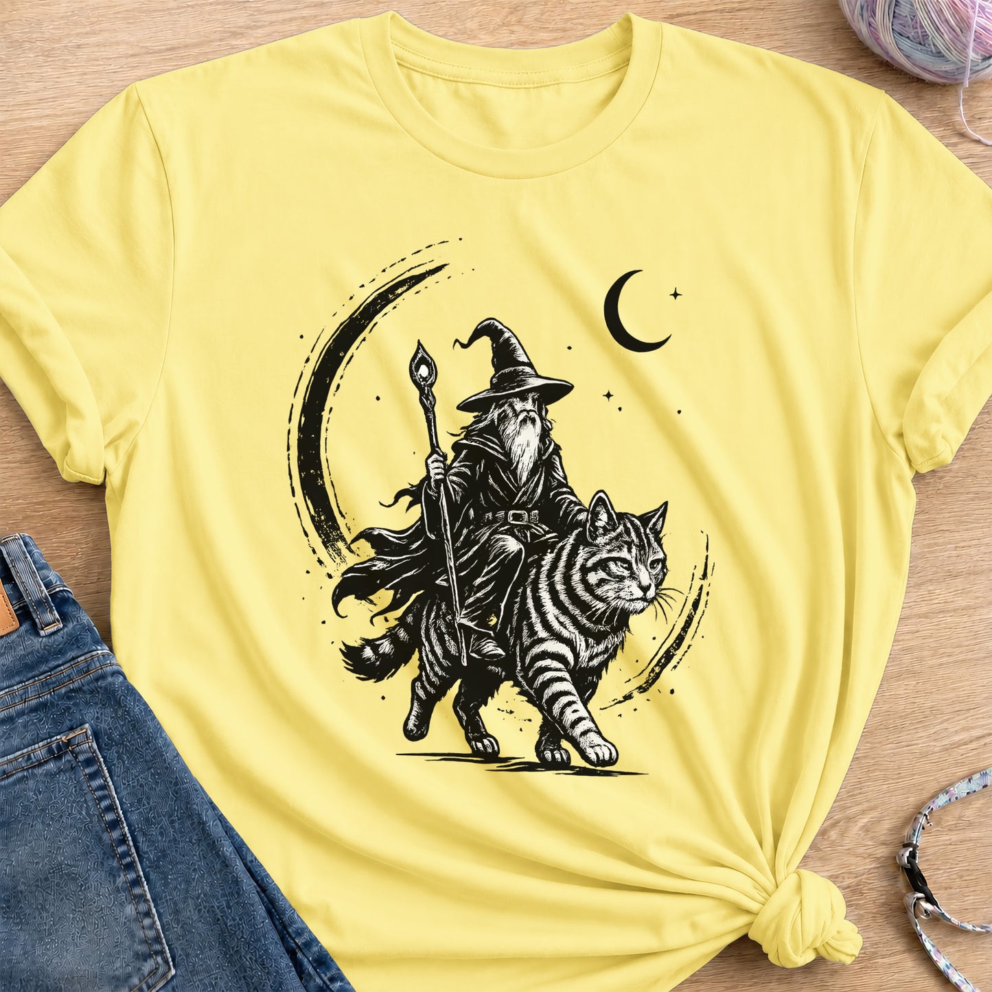 Wizard Cat Rider T-Shirt — Cornsilk