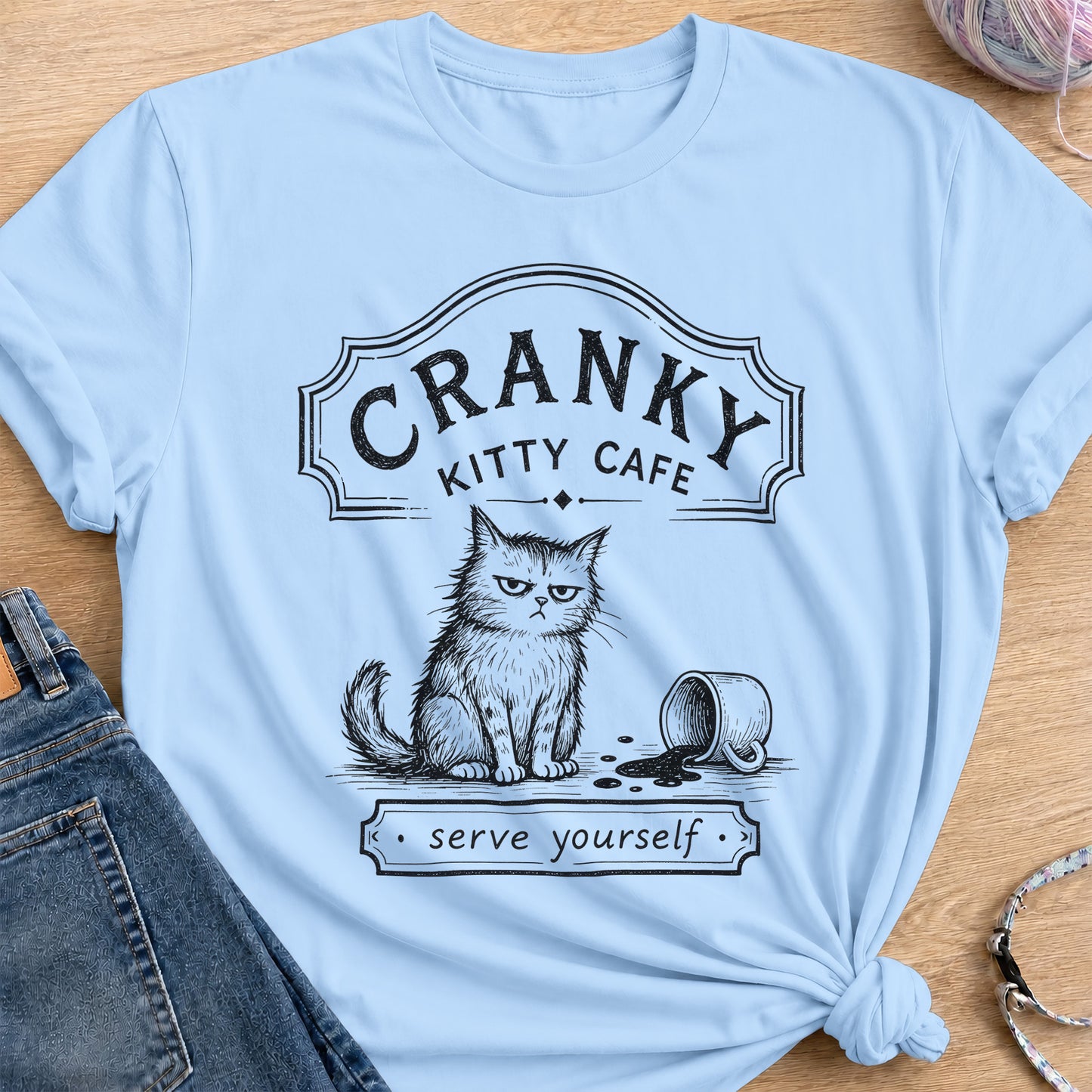 Kitty Cafe T-Shirt — Light Blue