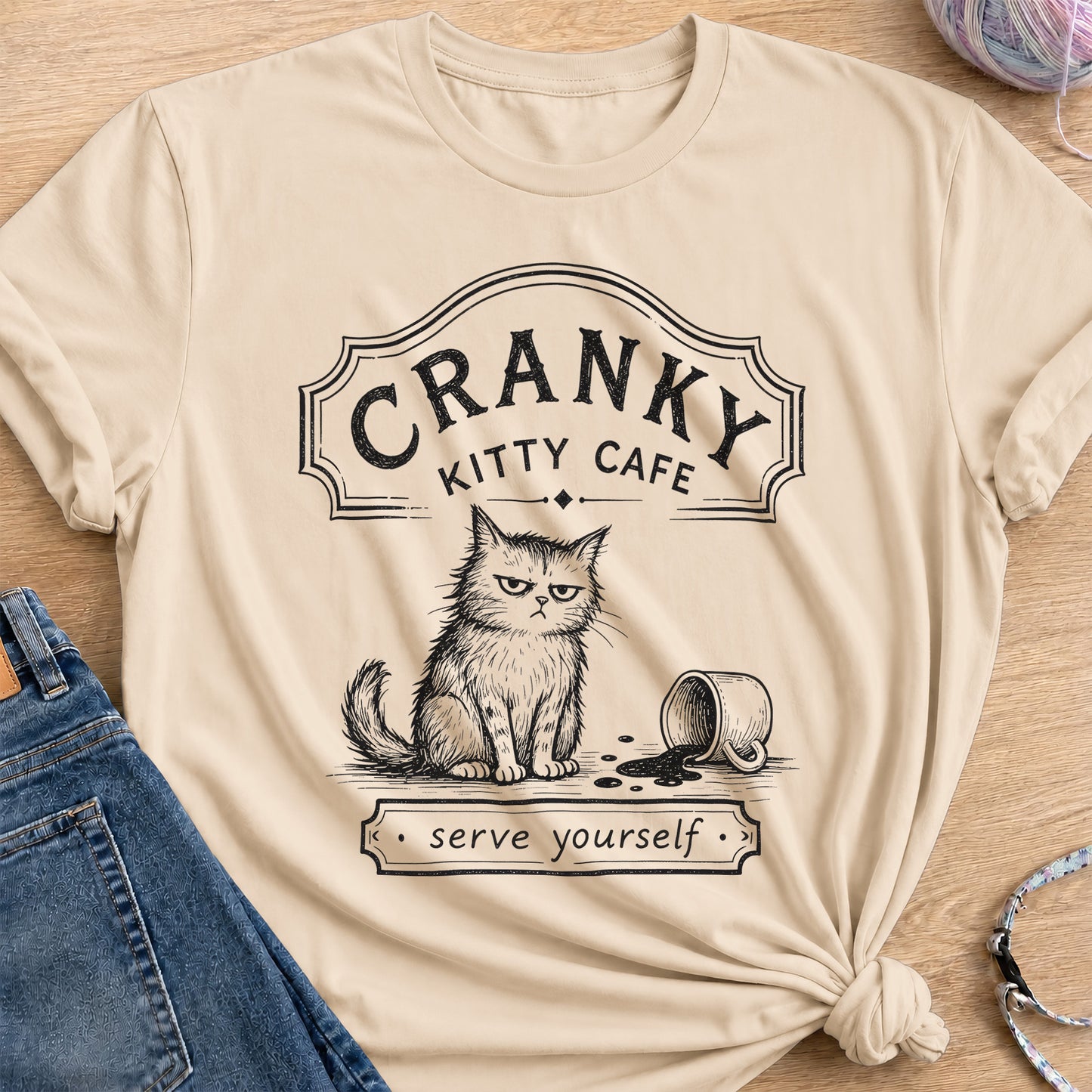 Kitty Cafe T-Shirt — Sand