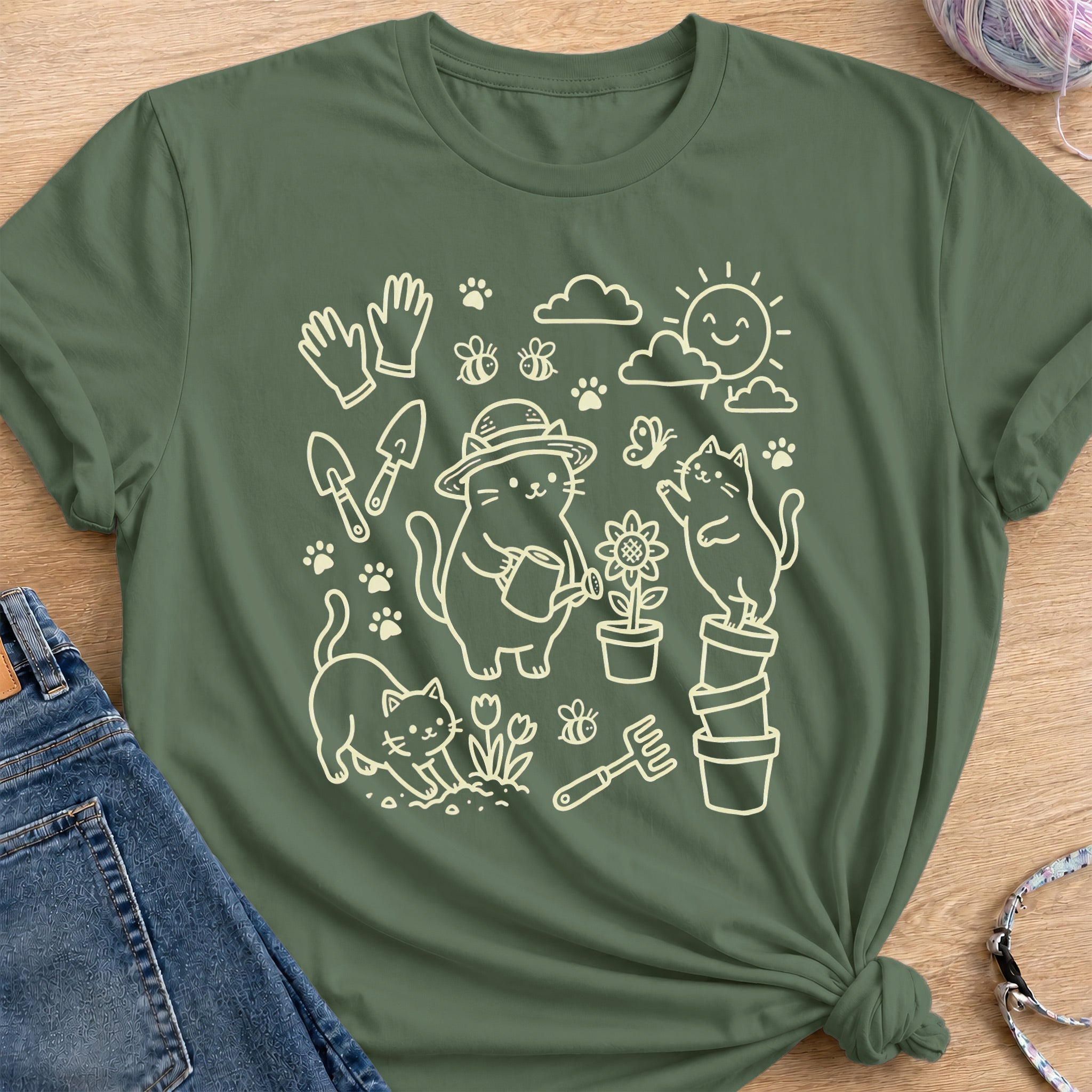 Purrfect Gardeners T-Shirt — Military Green