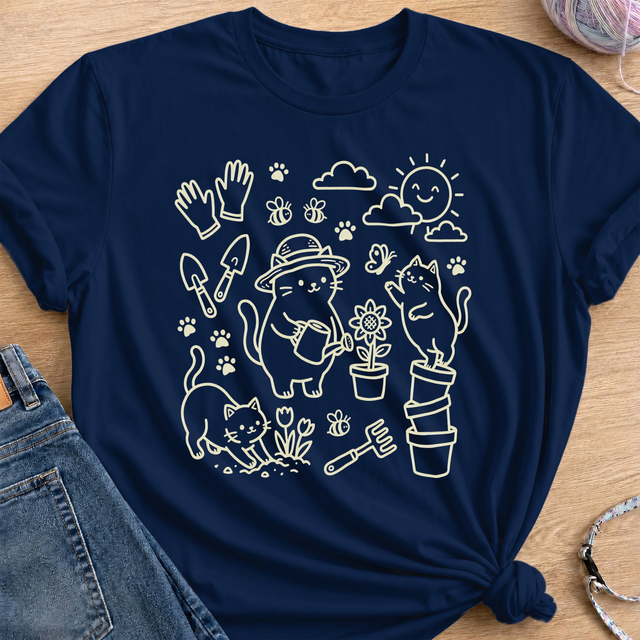 Purrfect Gardeners T-Shirt — Navy