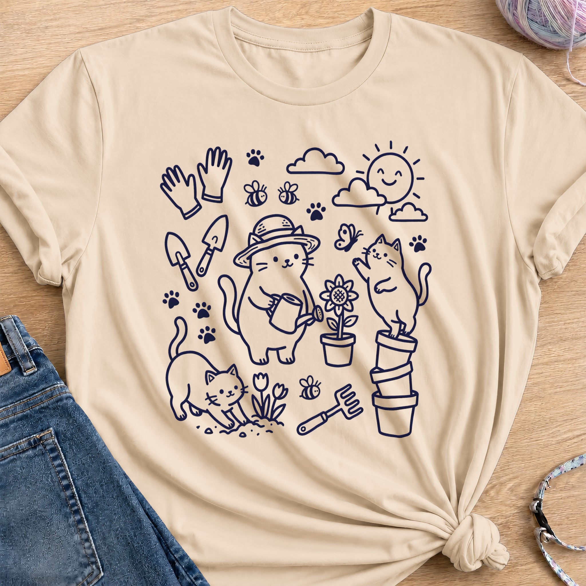 Purrfect Gardeners T-Shirt — Sand