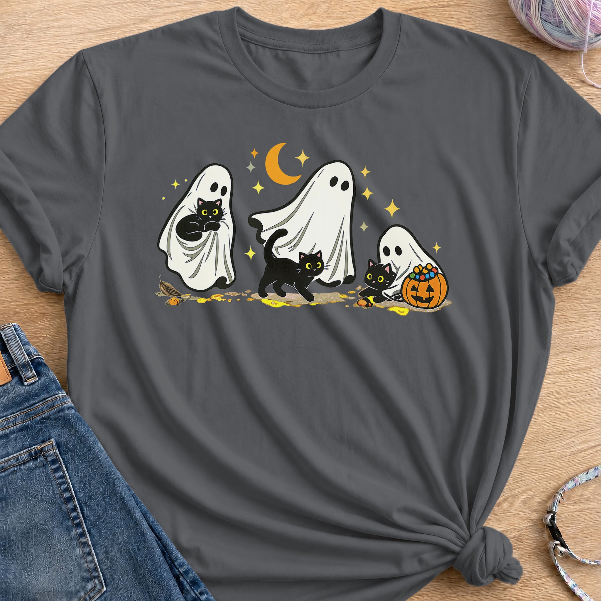 Ghost and Cat T-Shirt — Charcoal