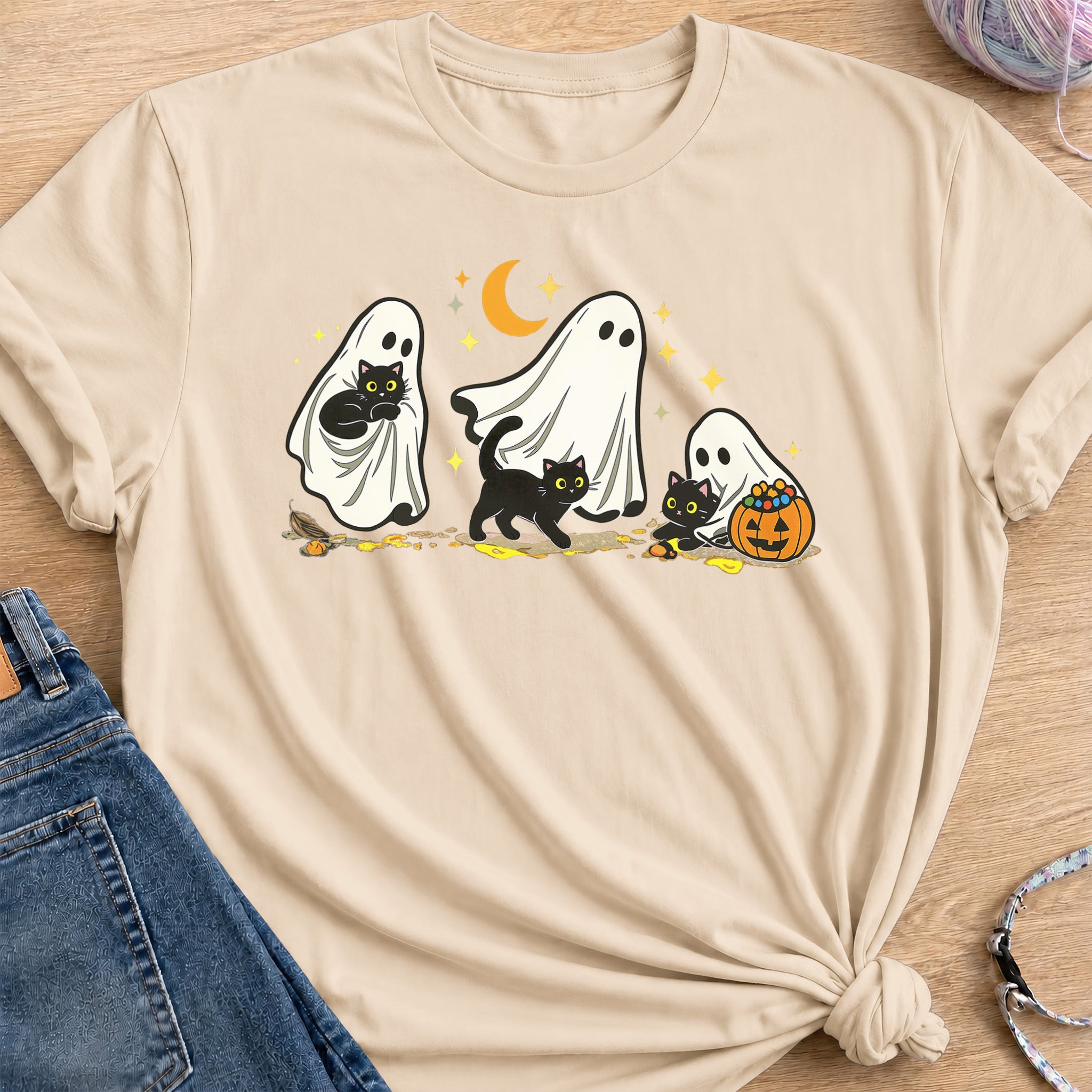 Ghost and Cat T-Shirt — Sand