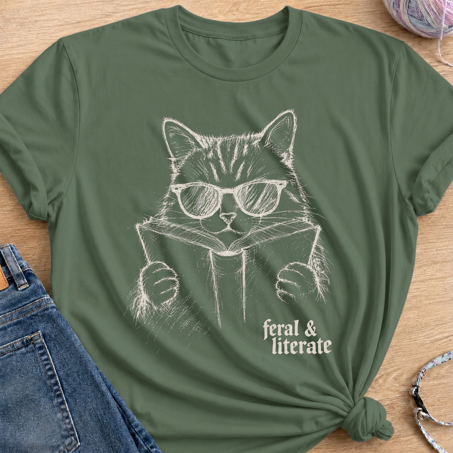 Feral & Literate T-Shirt — Military Green