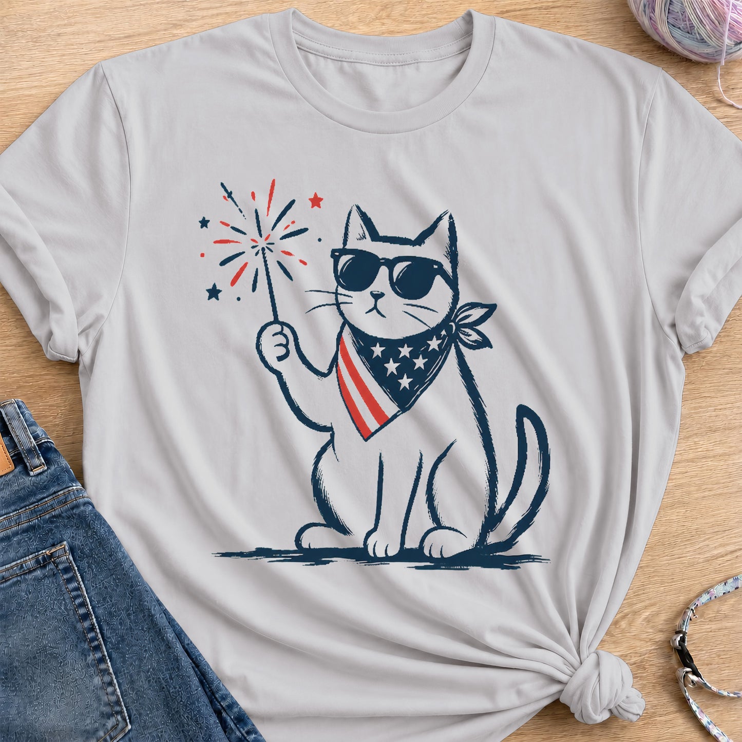 Sparkler Star Cat T-Shirt — Ice Grey