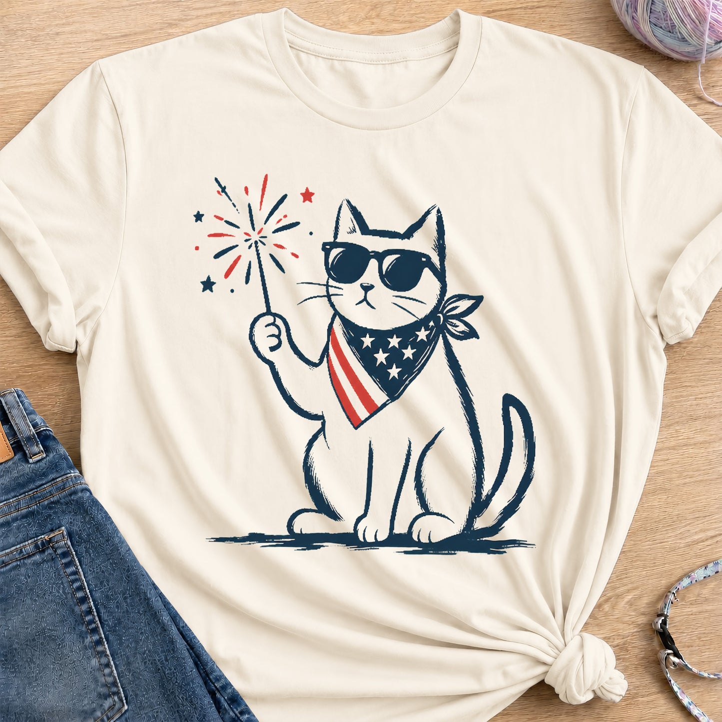 Sparkler Star Cat T-Shirt — Natural