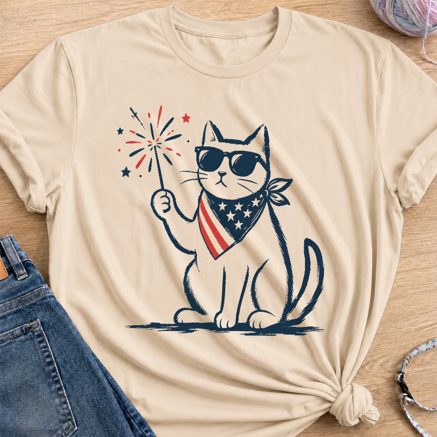 Sparkler Star Cat T-Shirt — Sand