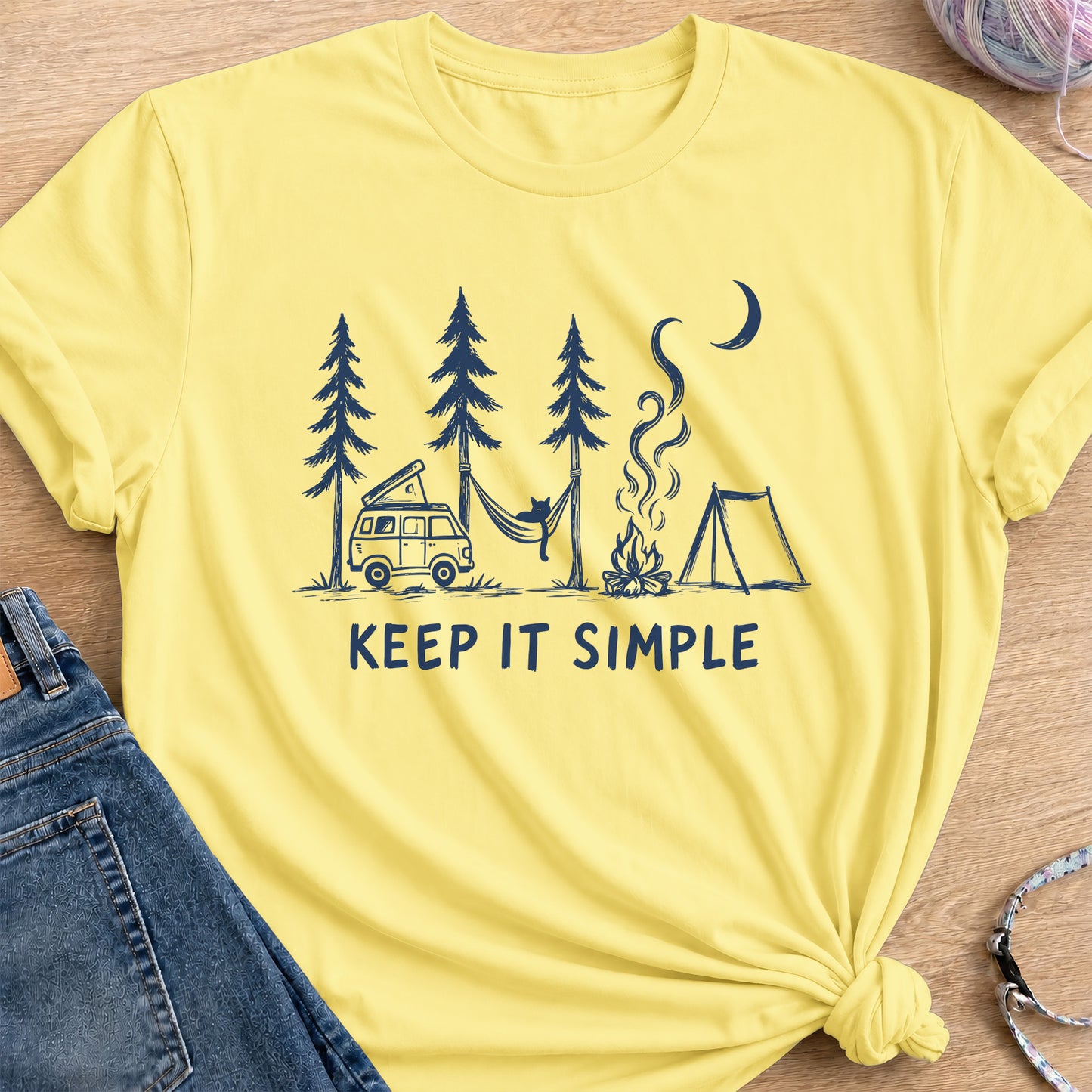 Camping Cat T-Shirt — Cornsilk
