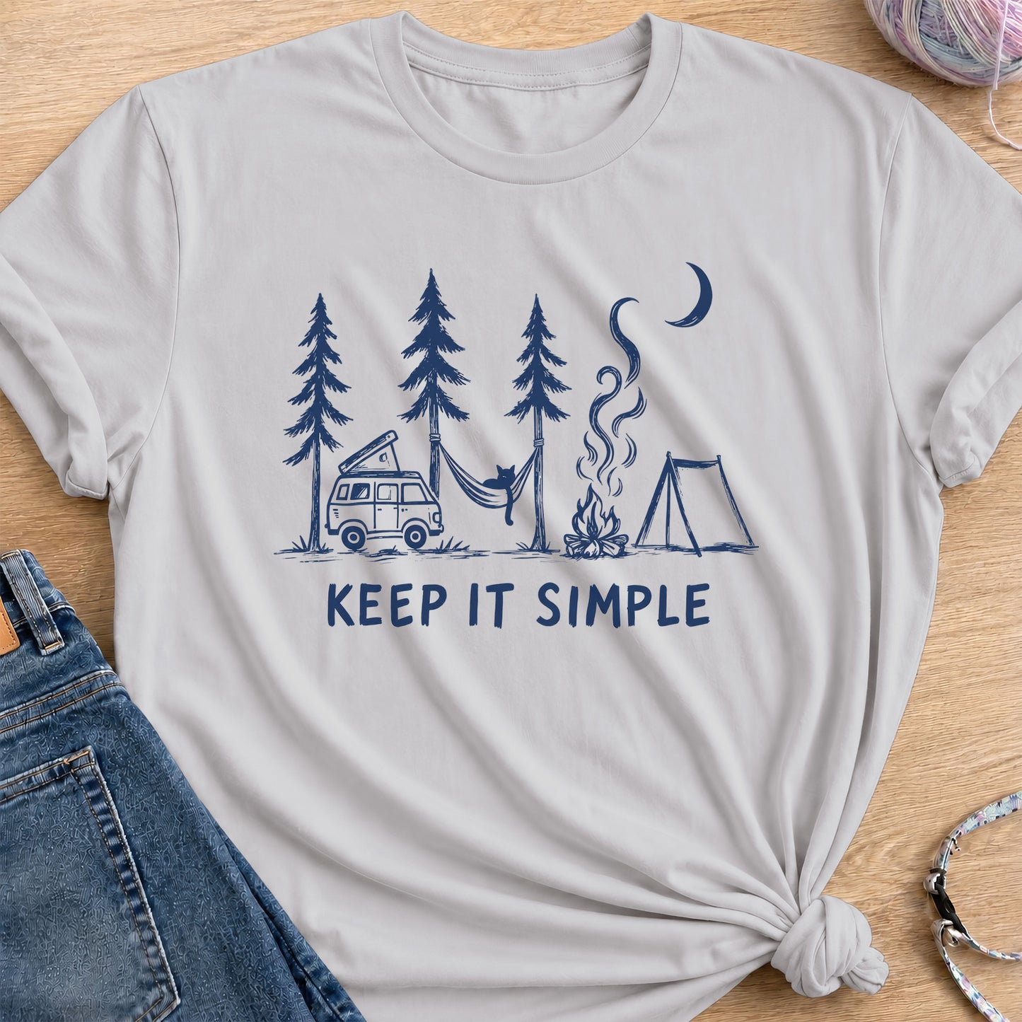 Camping Cat T-Shirt — Ice Grey