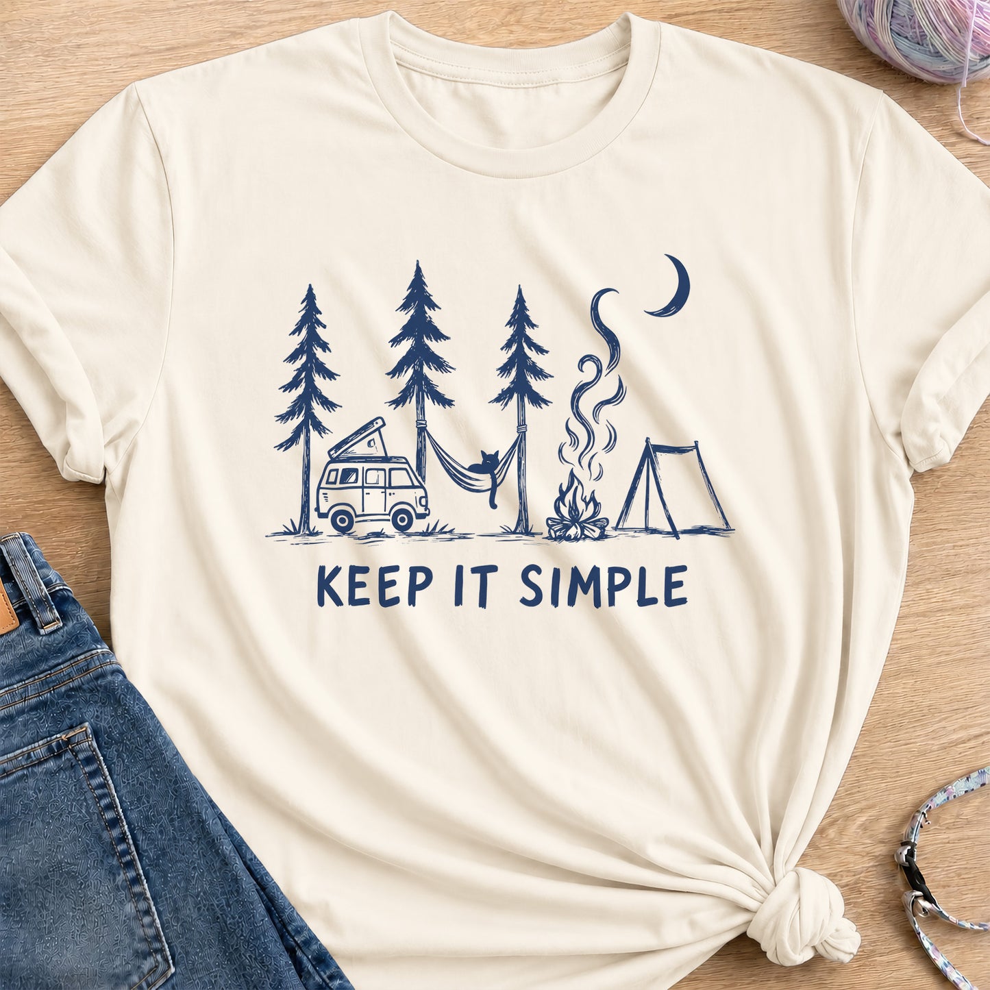 Camping Cat T-Shirt — Natural