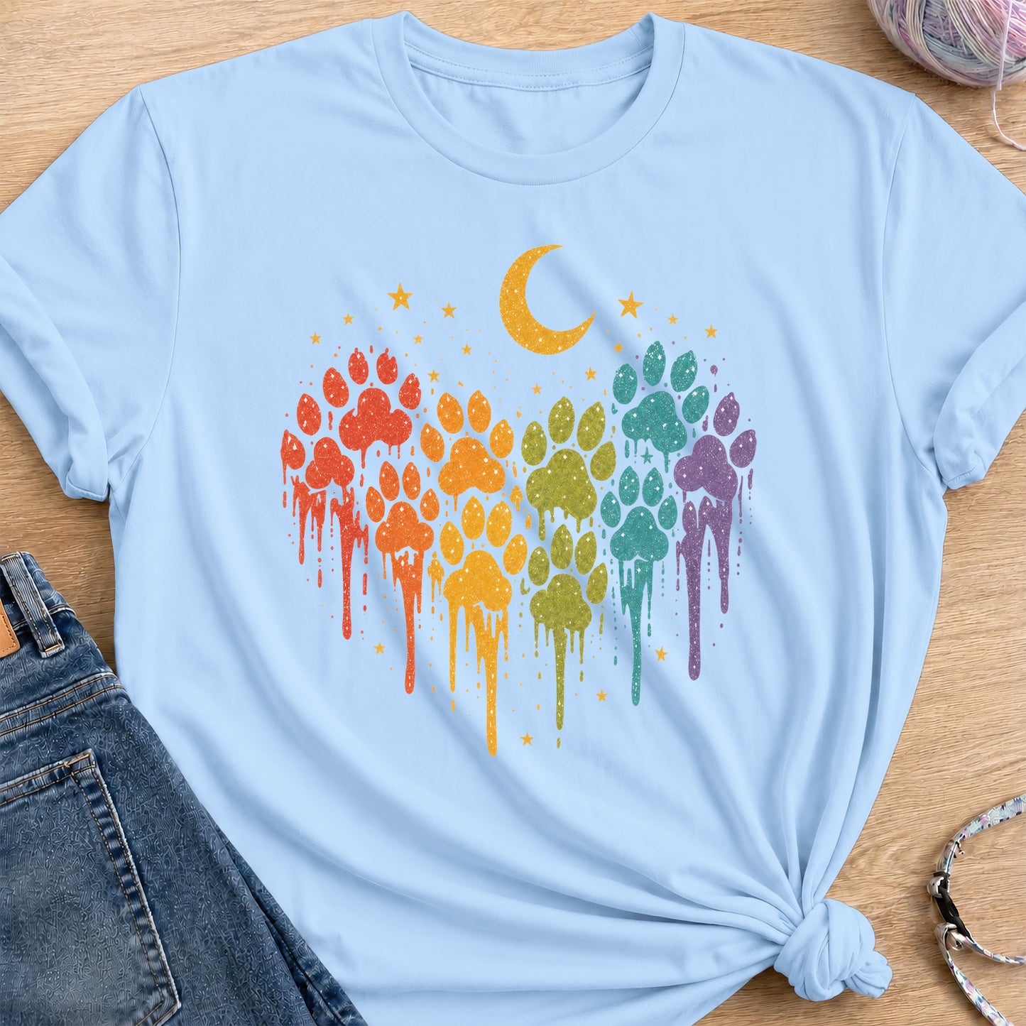 Rainbow Drips T-Shirt — Light Blue