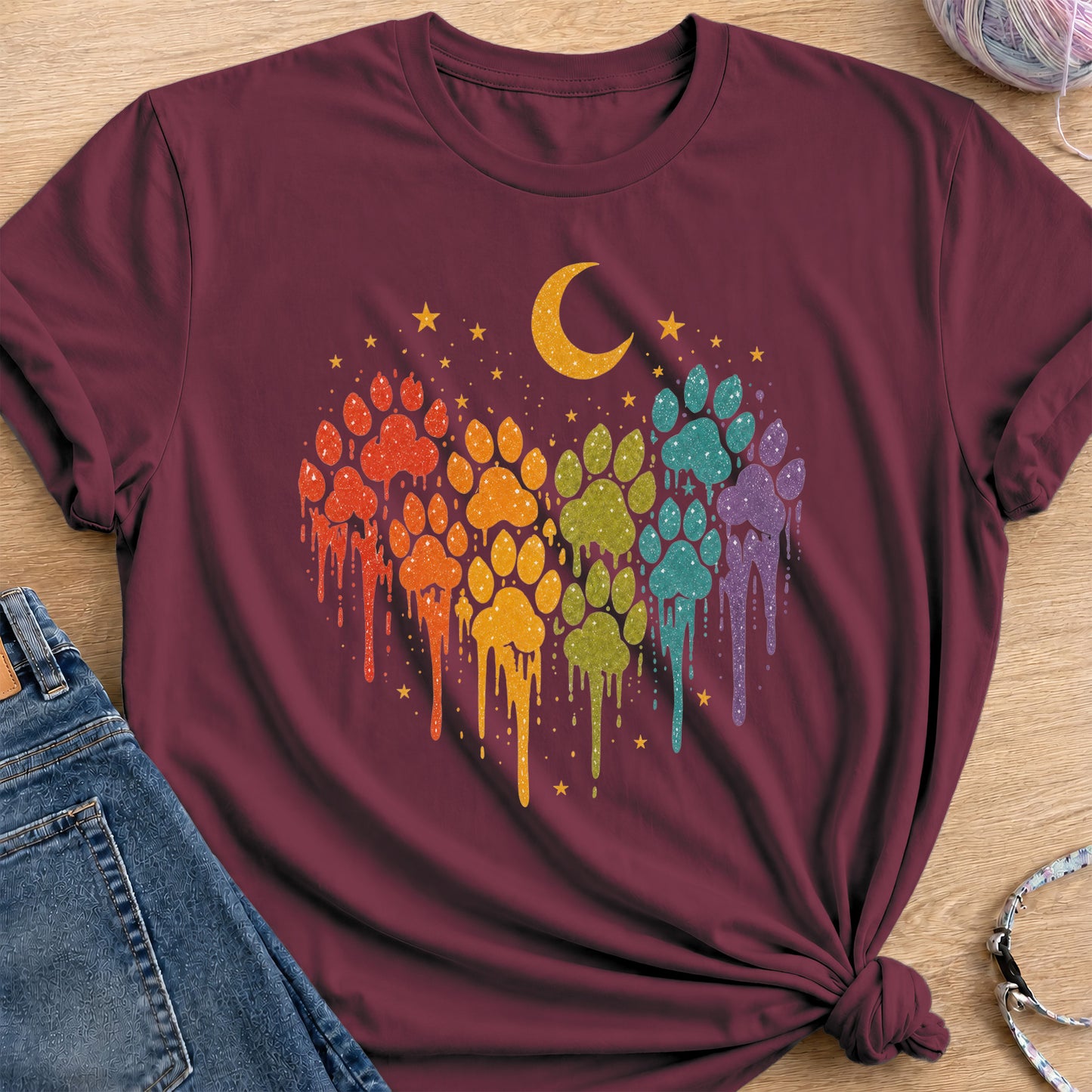 Rainbow Drips T-Shirt — Maroon