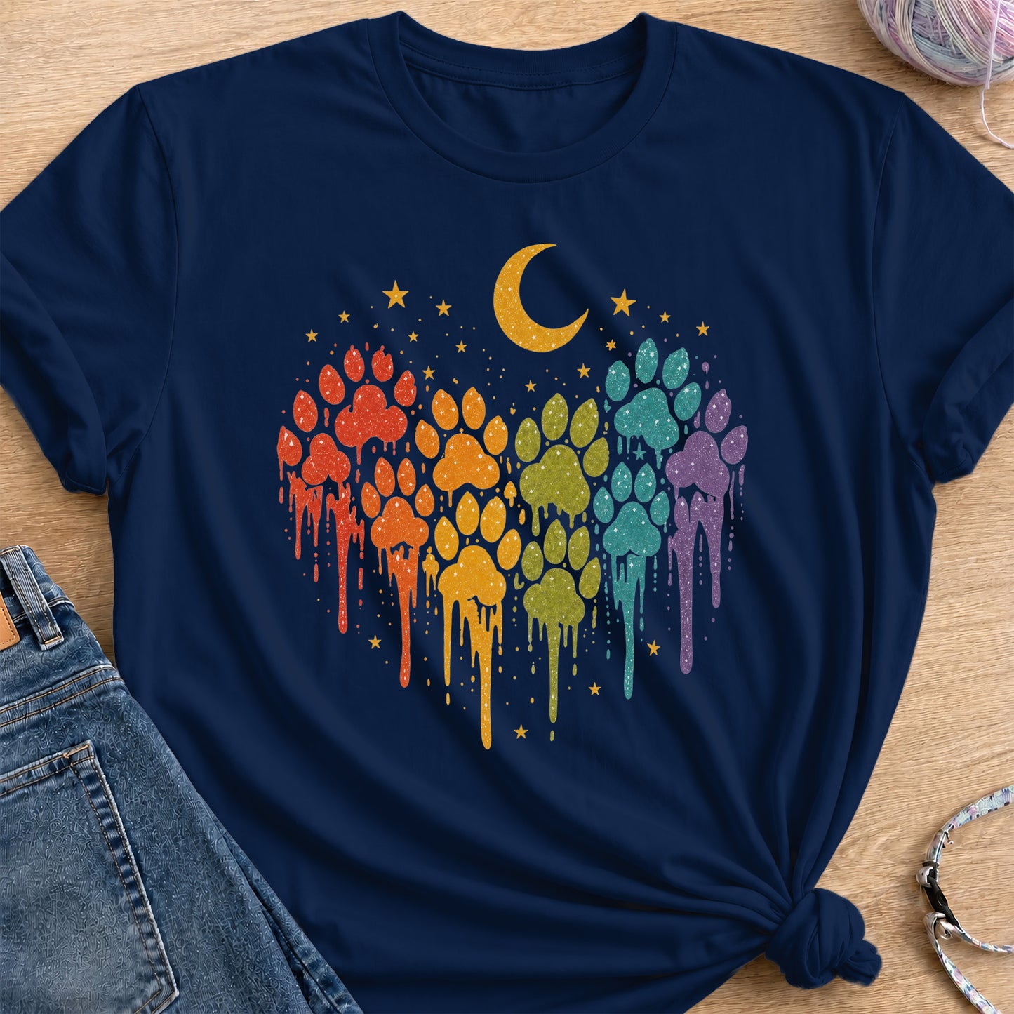 Rainbow Drips T-Shirt — Navy