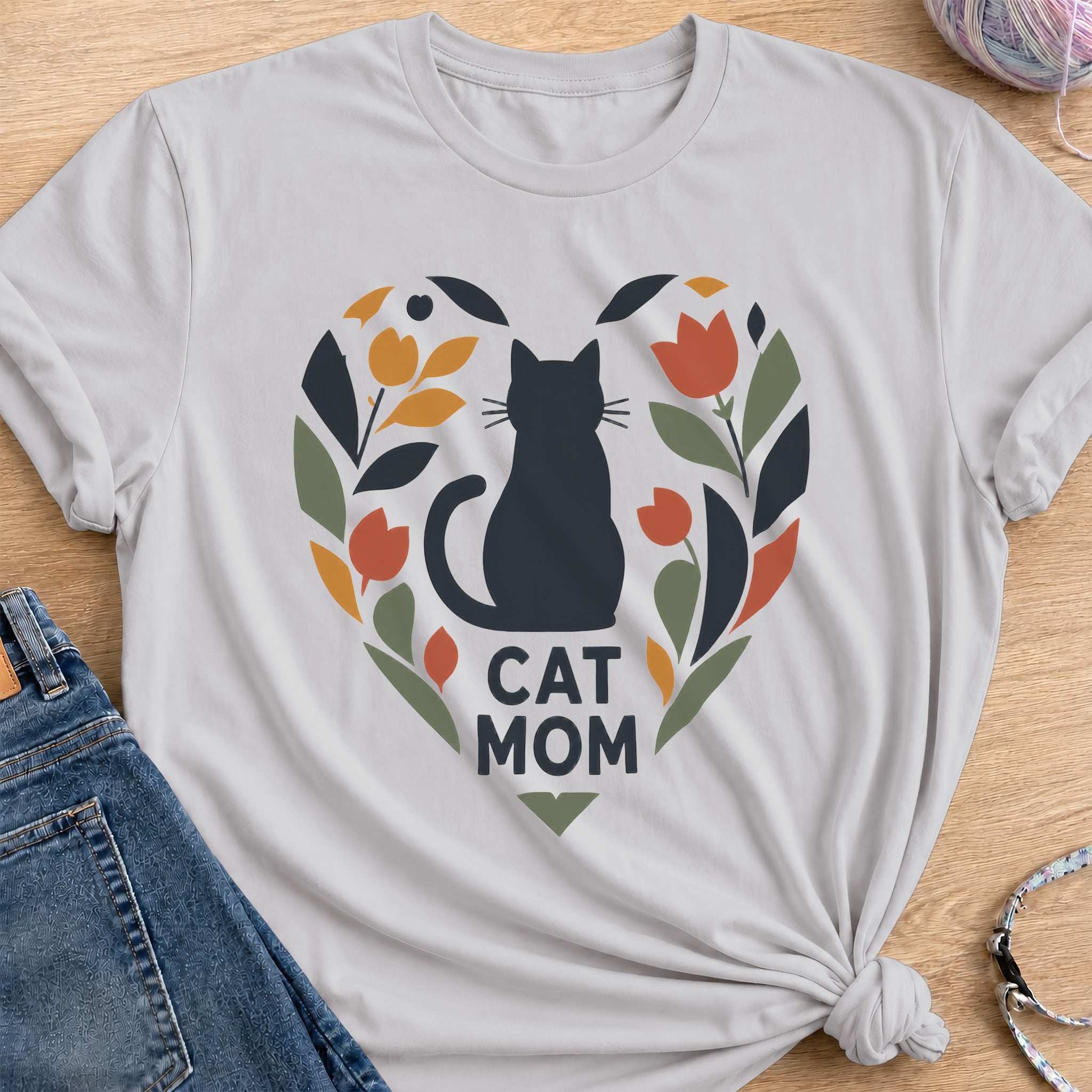 Cat Mom Heart T-Shirt — Ice Grey