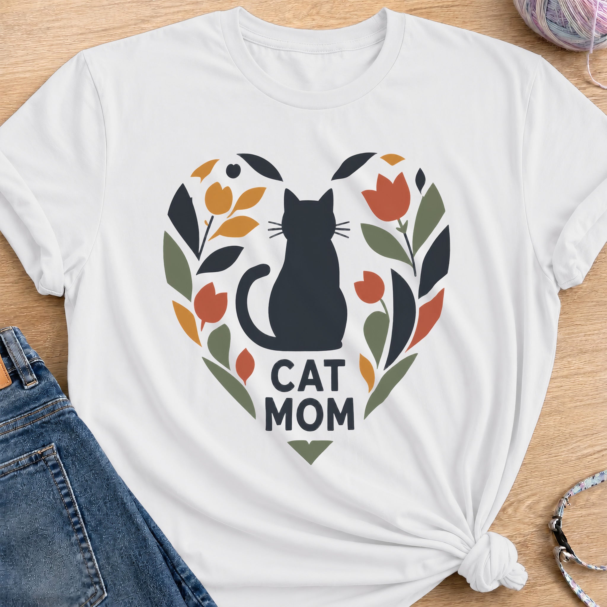 Cat Mom Heart T-Shirt — White