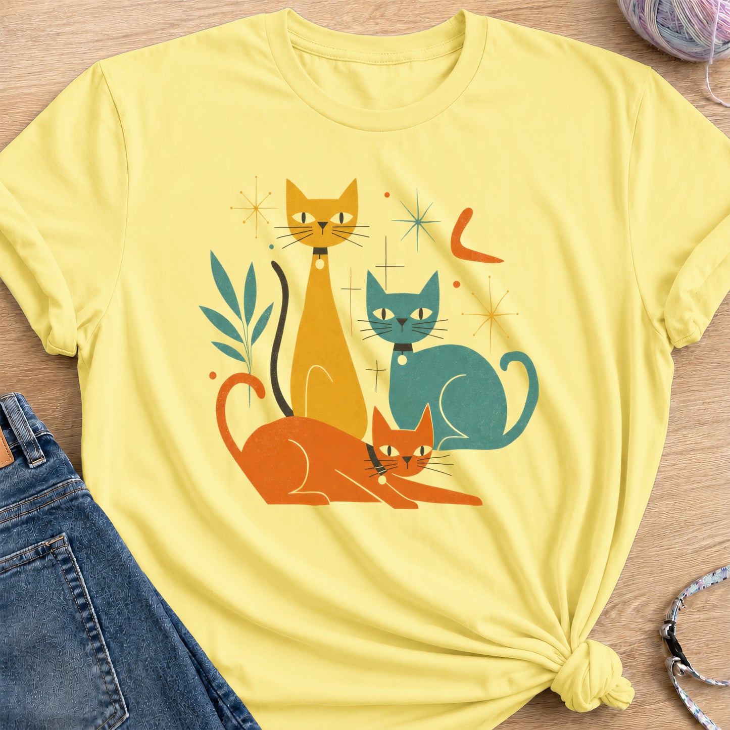 Retro Cats T-Shirt — Cornsilk