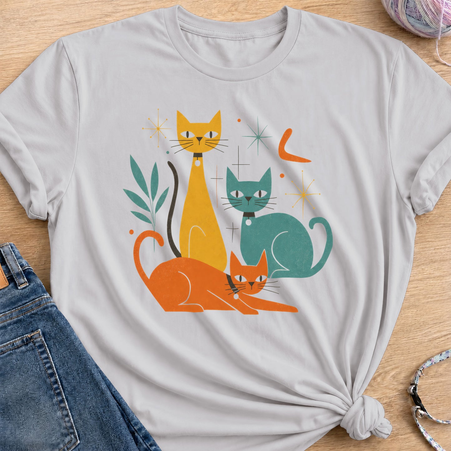 Retro Cats T-Shirt — Ice Grey