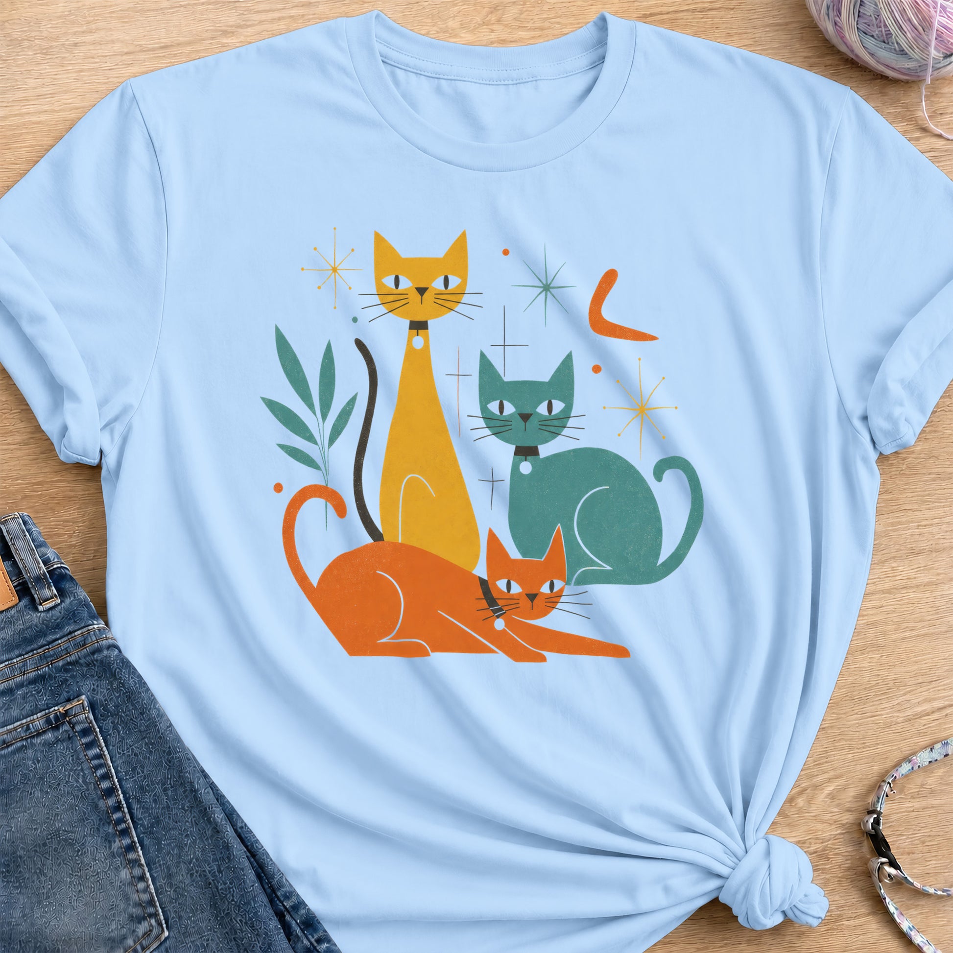 Retro Cats T-Shirt — Light Blue
