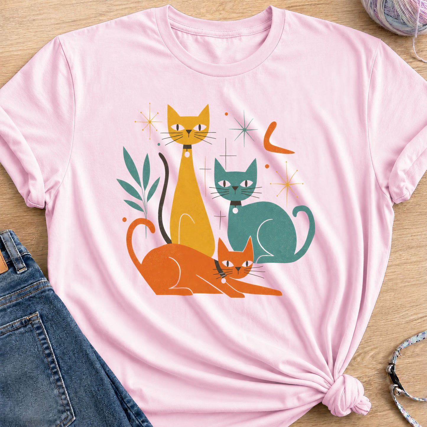 Retro Cats T-Shirt — Light Pink
