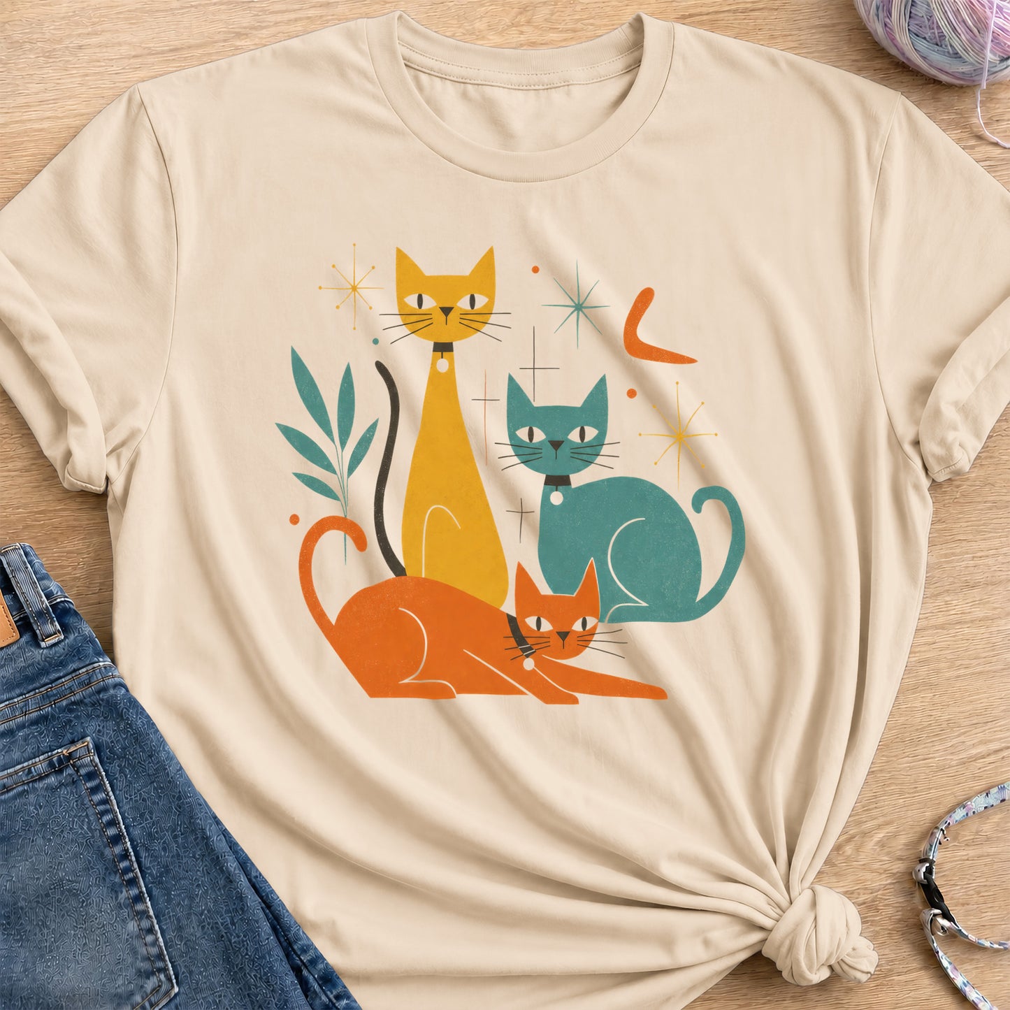 Retro Cats T-Shirt — Sand