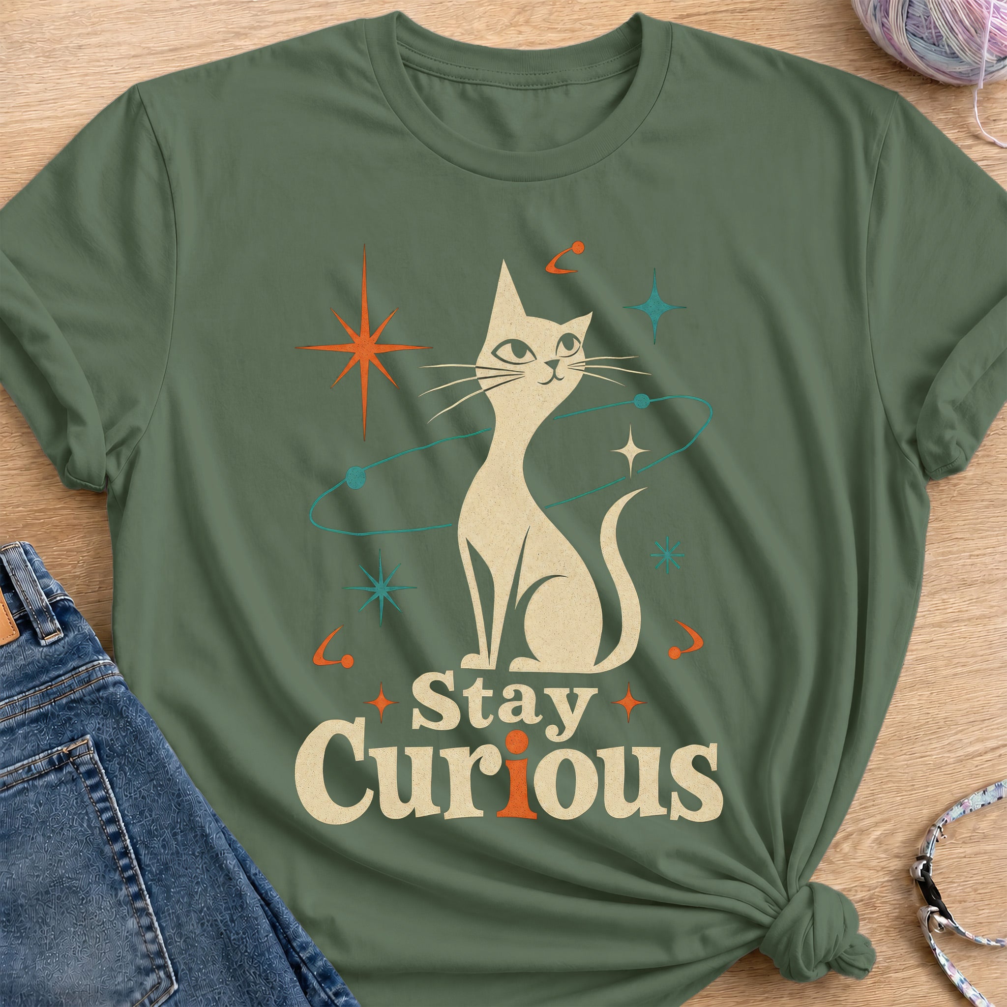 Stay Curious T-Shirt — Military Green